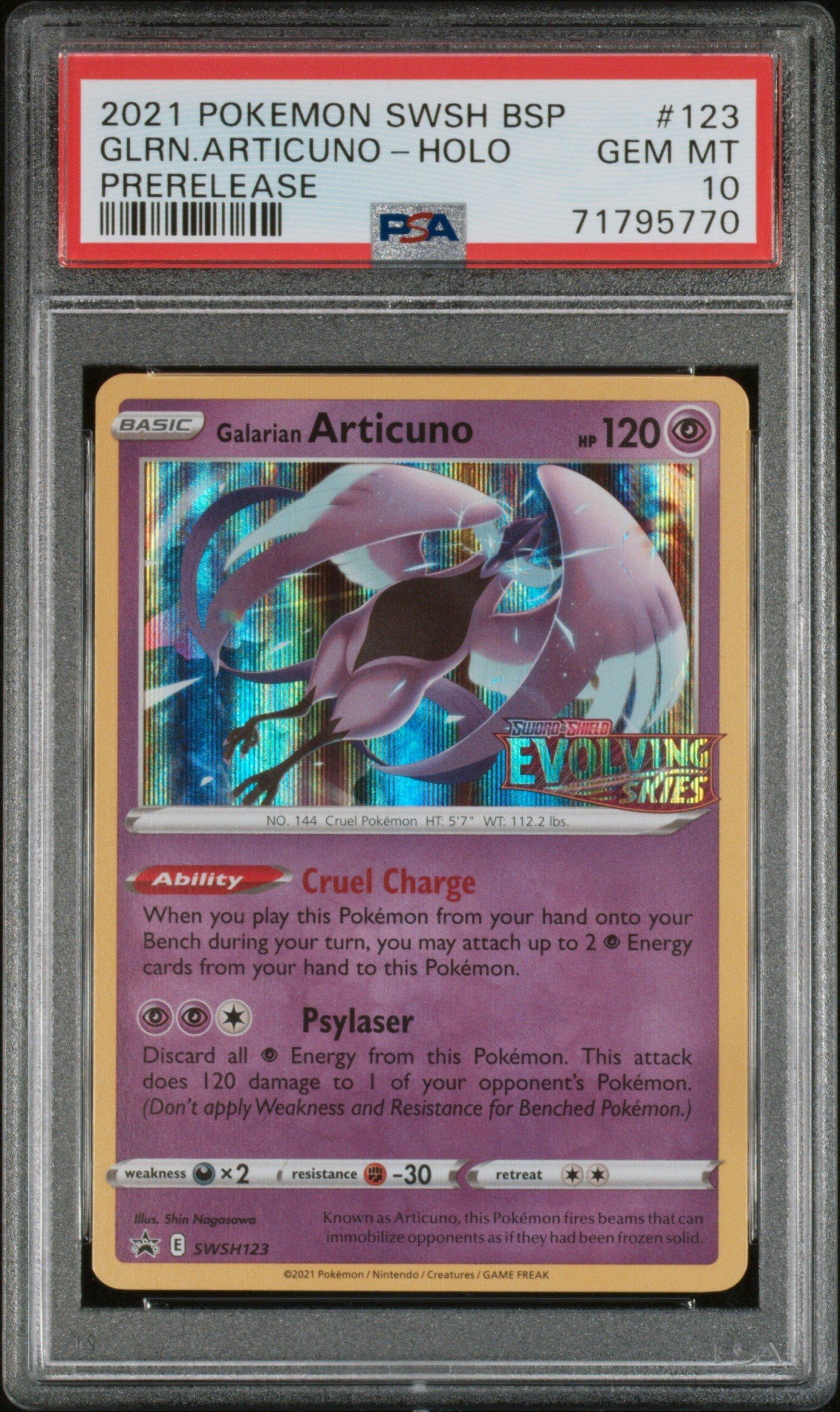 2021 Pokemon Swsh Black Star Promo 123 Galarian Articuno-holo Prerelease PSA 10