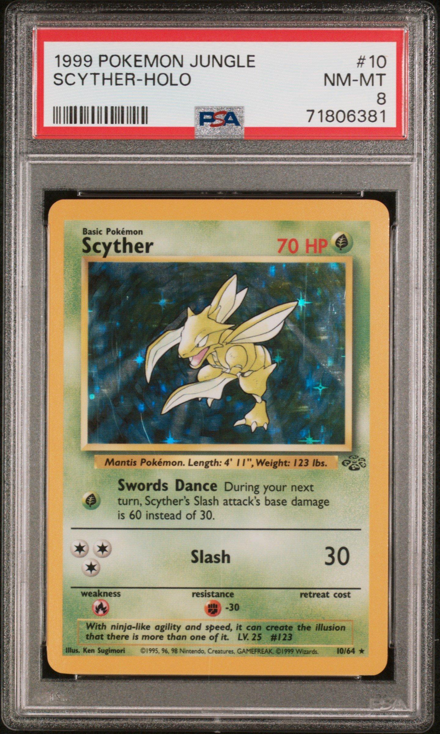 1999 Pokemon Jungle 10 Scyther-holo PSA 8