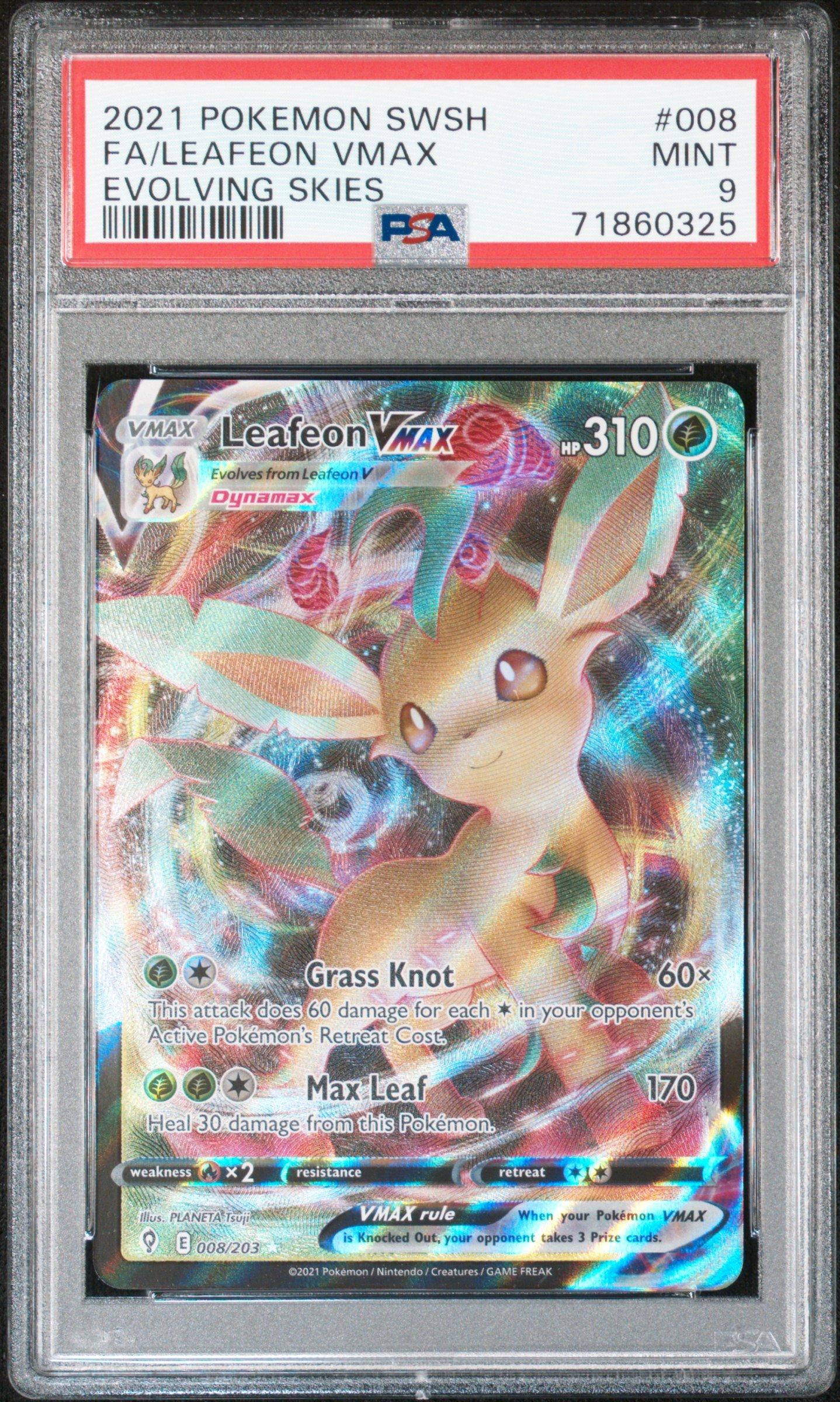 2021 Pokemon Sword & Shield Evolving Skies 008 Full Art/leafeon Vmax PSA 9