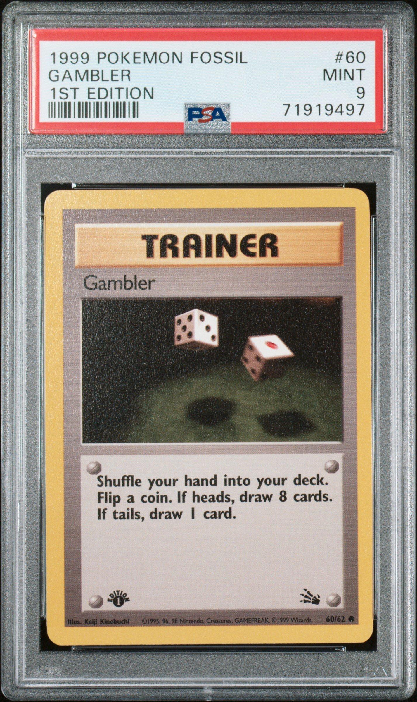 1999 Pokemon Fossil 60 Gambler 1st Edition PSA 9 Graded Card