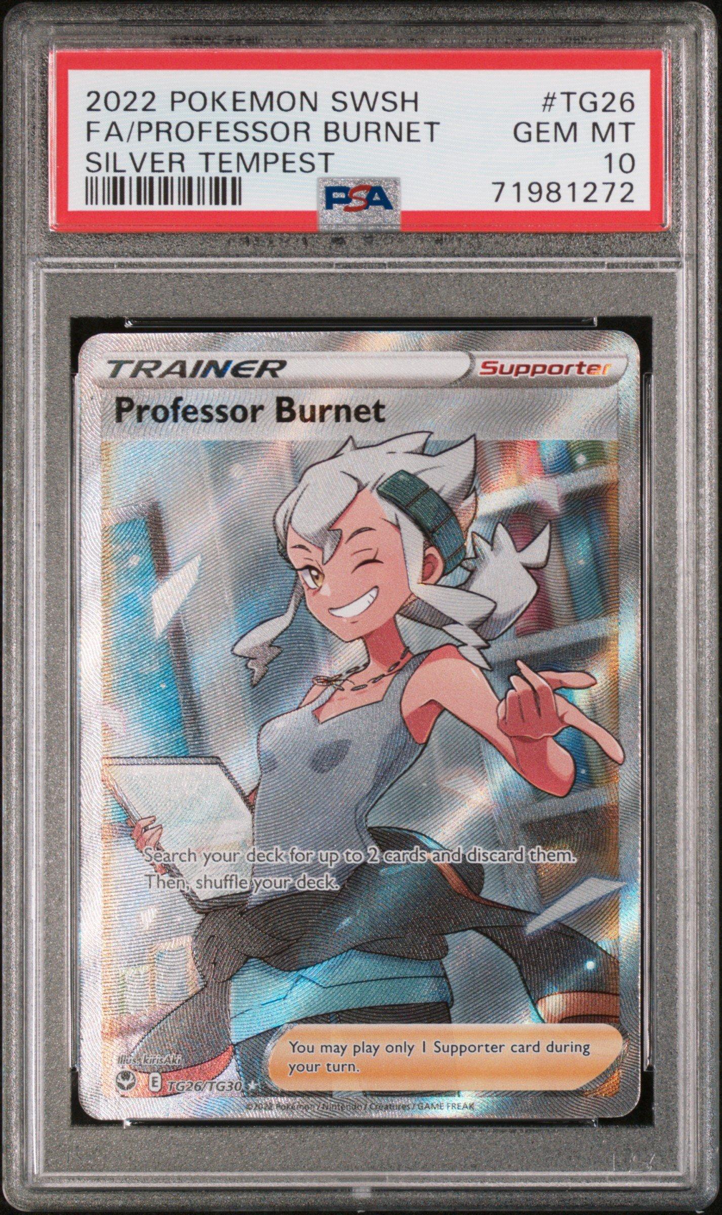 2022 Pokemon Sword & Shield Silver Tempest Tg26 Full Art/professor Burnet PSA 10