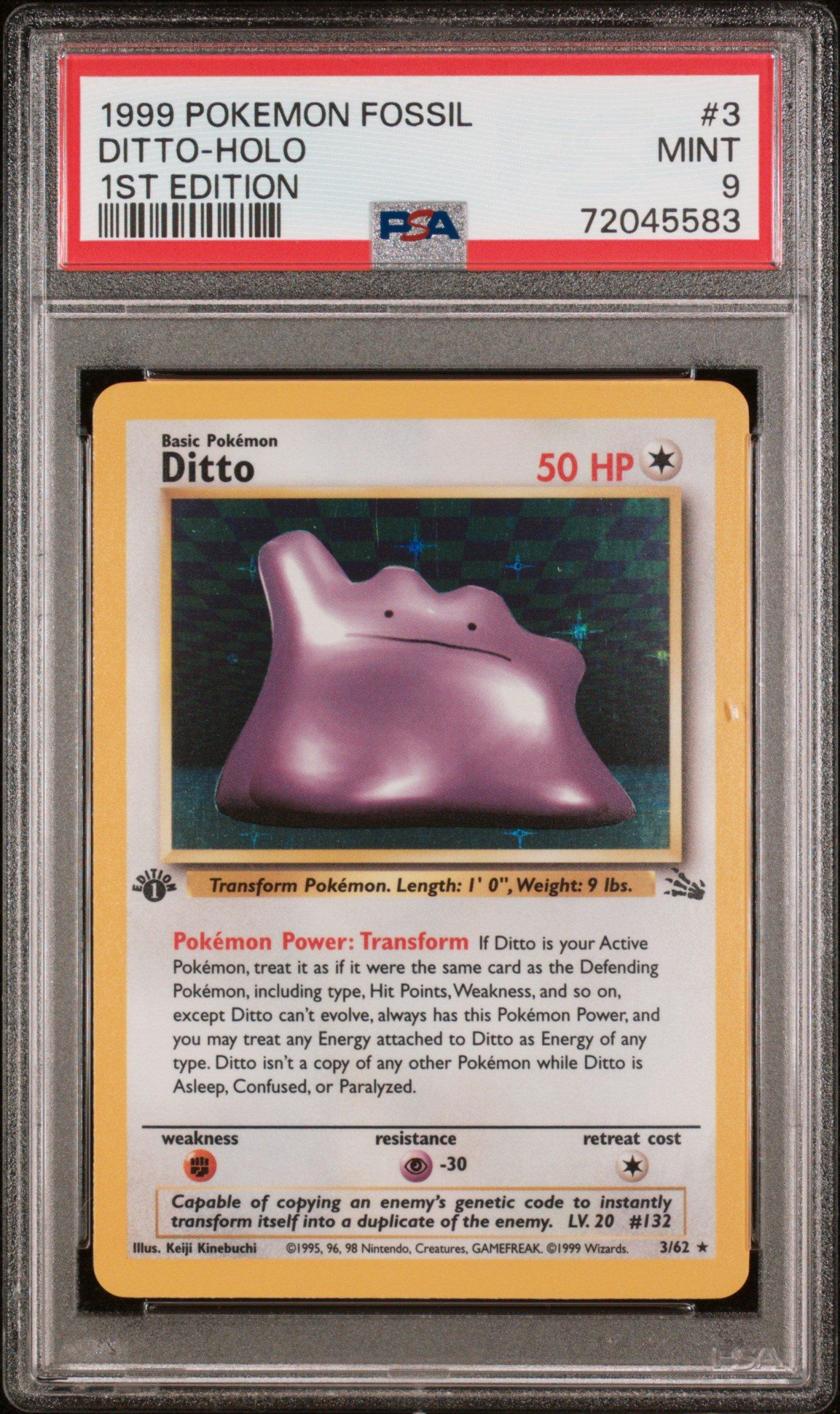 1999 Pokemon Fossil 3 Ditto-holo 1st Edition PSA 9 Graded Card