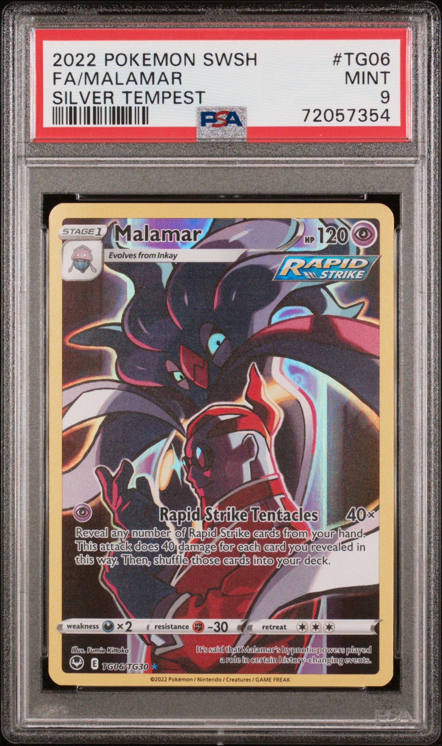 2022 Pokemon Sword & Shield Silver Tempest Tg06 Full Art/malamar PSA