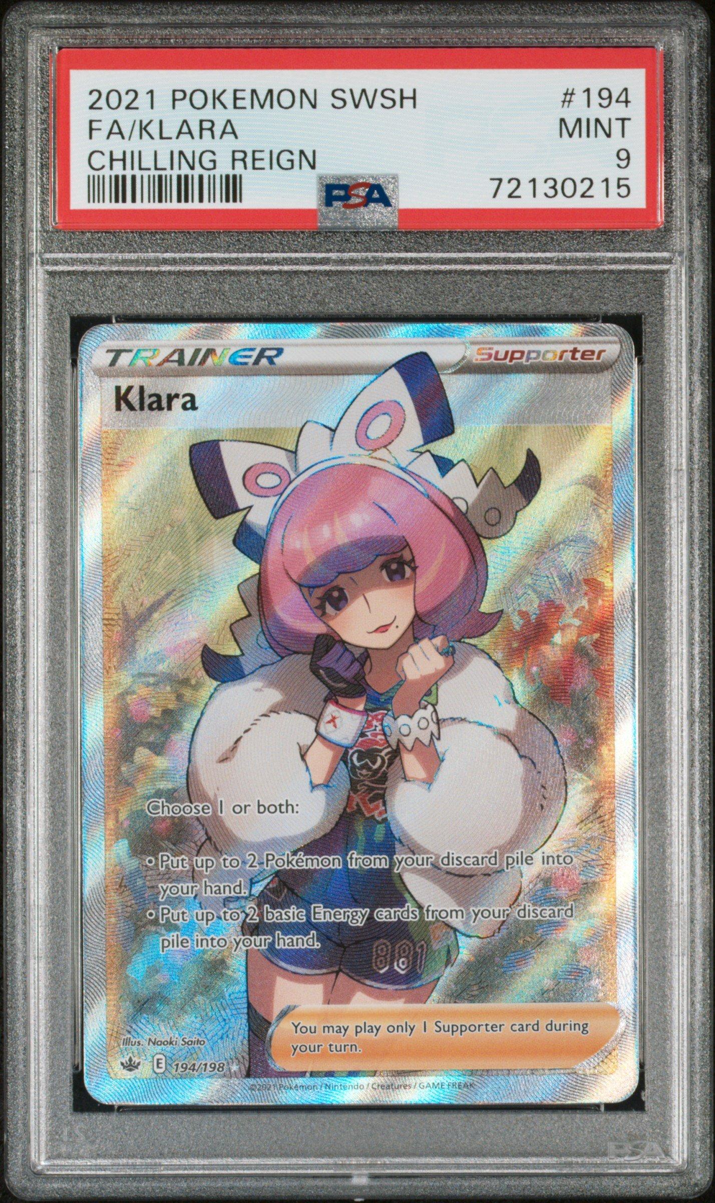 2021 Pokemon Sword & Shield Chilling Reign 194 Full Art/klara PSA