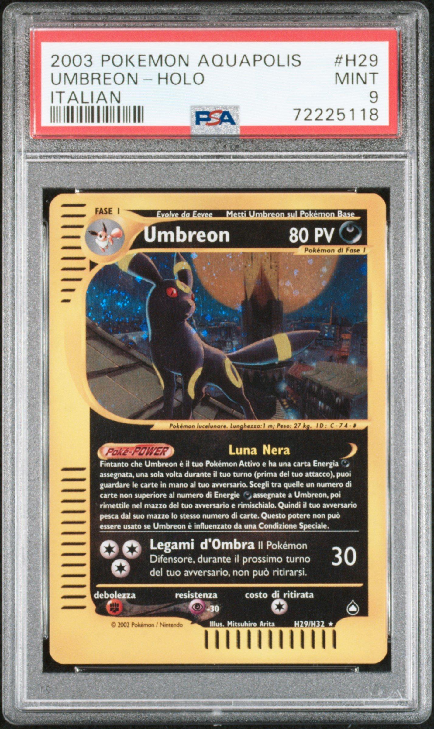 2003 Pokemon Aquapolis H29 Umbreon-holo Italian PSA 9 Graded Card