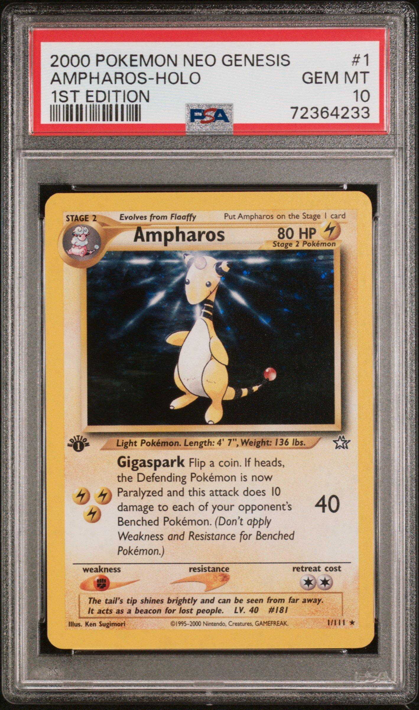 2000 Pokemon Neo Genesis 1st Edition 1 Ampharos-holo PSA 10 Graded