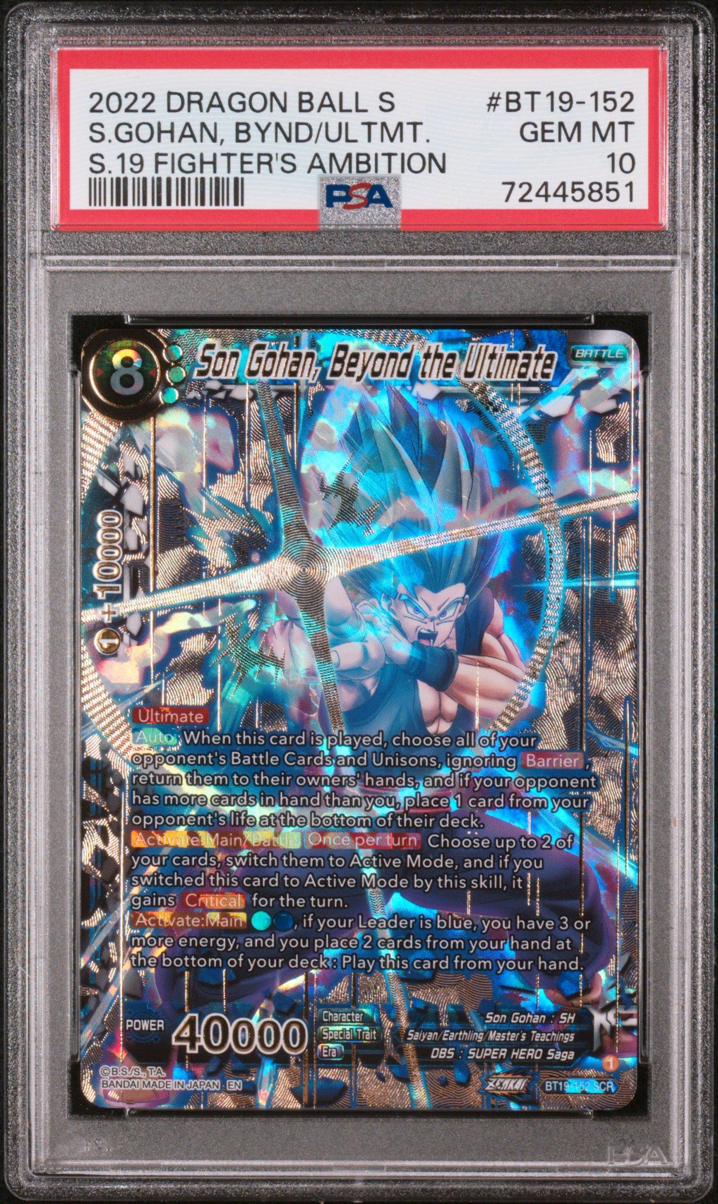 dragon ball super card game bt19 2022 Dragon Ball Super Card Game Series 19 Fighter's Ambition Bt19-152 Son  Gohan, Beyond The Ultimate Secret Rare PSA 10 Graded Card