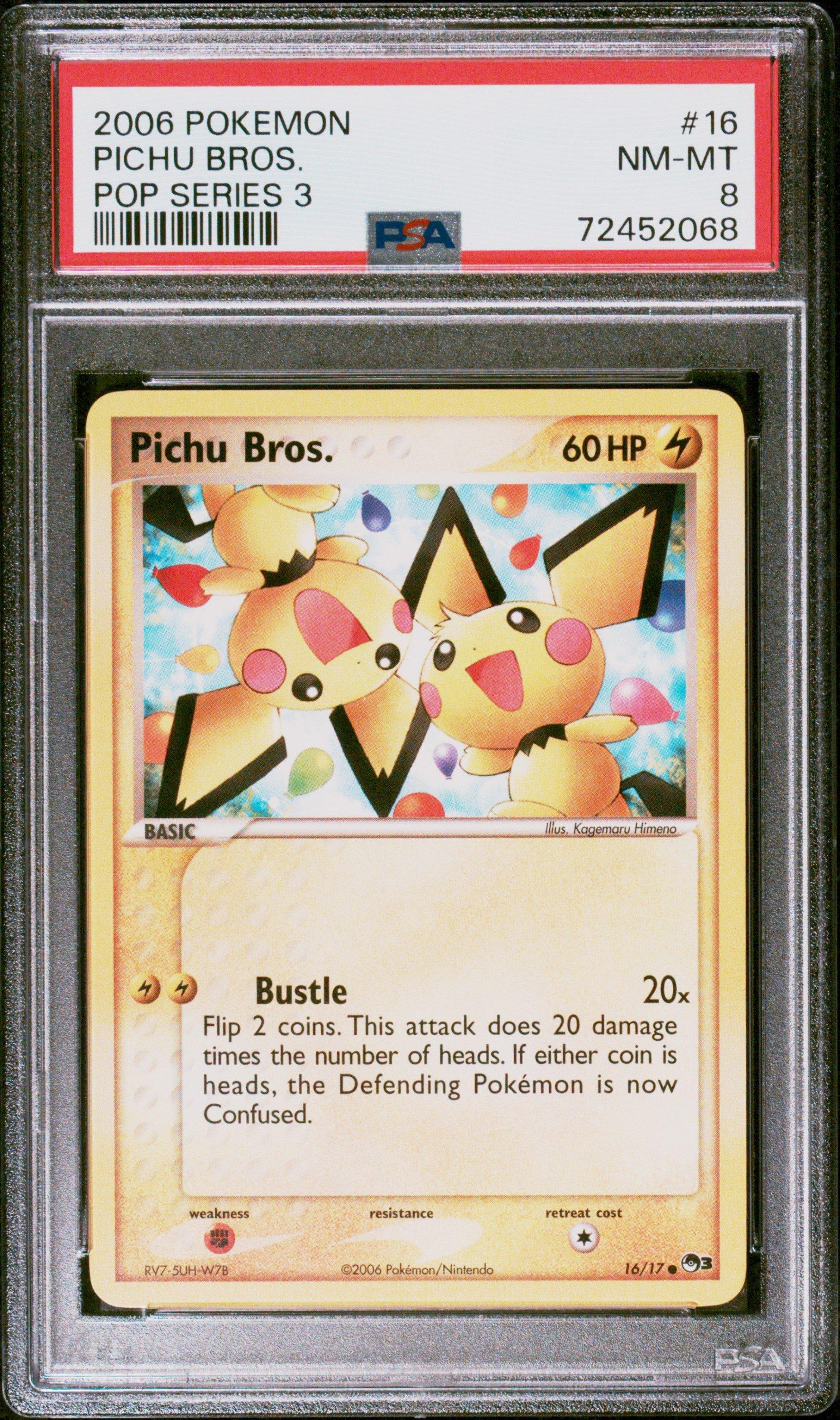 3 bros pokemon cards 2006 Pokemon Pop Series 3 16 Pichu Bros. PSA 8 Graded Card