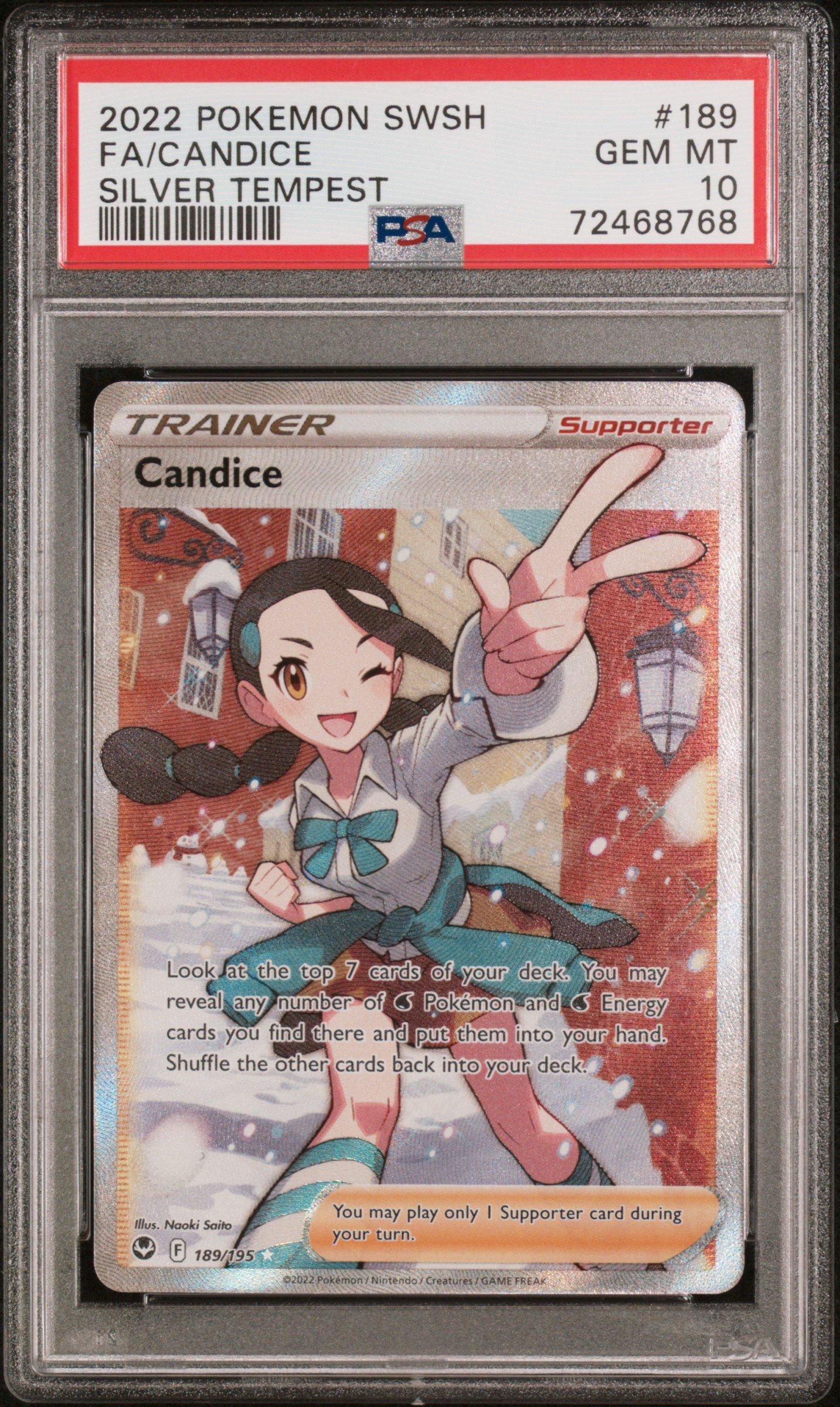 2022 Pokemon Sword & Shield Silver Tempest 189 Full Art/candice PSA 10
