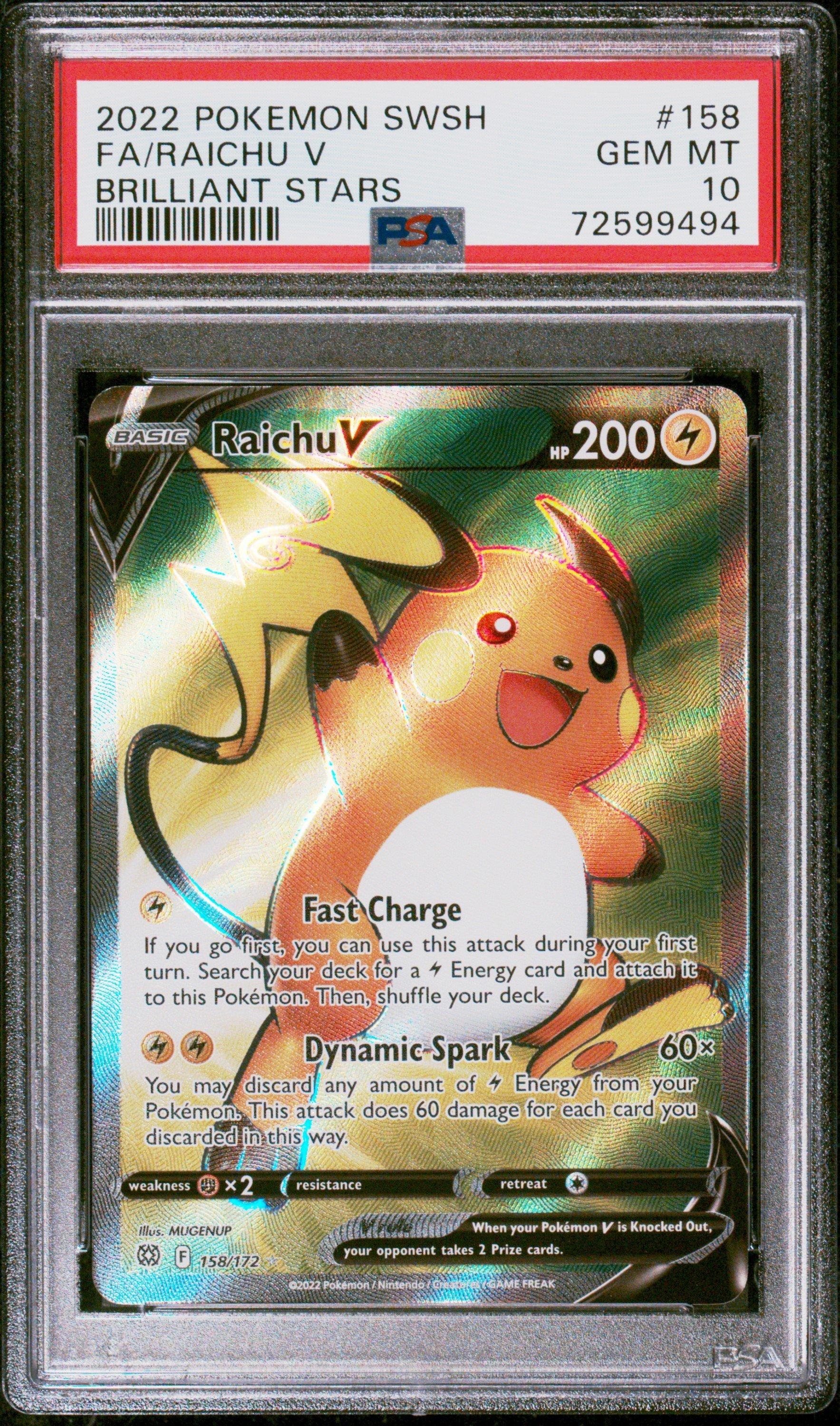 2022 Pokemon Sword & Shield Brilliant Stars 158 Full Art/raichu V PSA 10