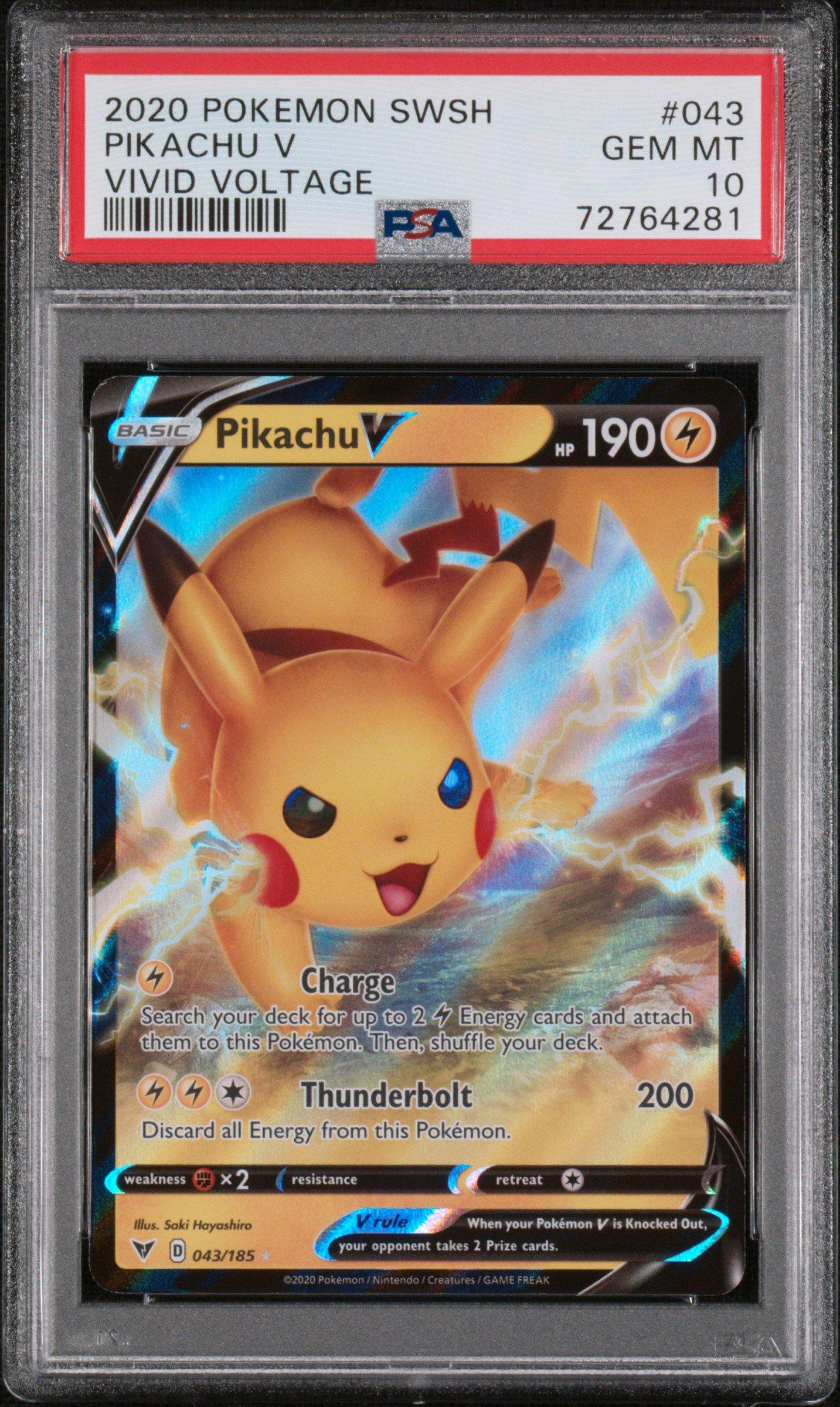 2020 Pokemon Sword & Shield Vivid Voltage 043 Pikachu V PSA 10