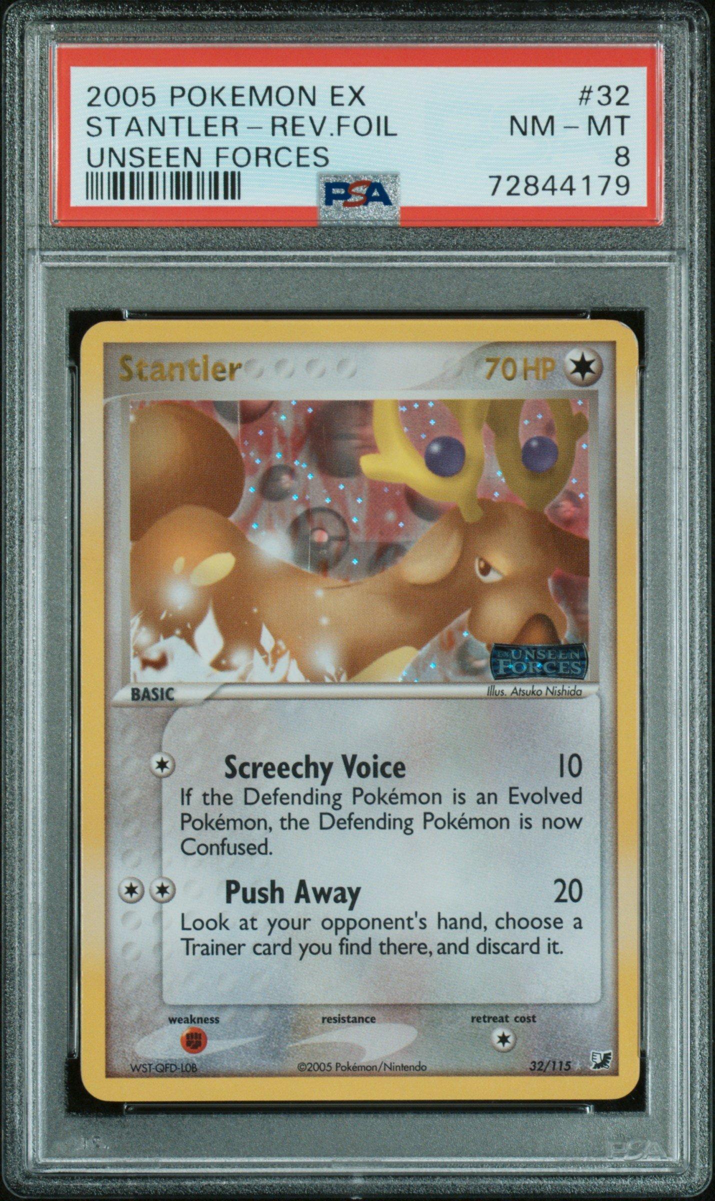 2005 Pokemon Ex Unseen Forces 32 Stantler-reverse Foil PSA 8