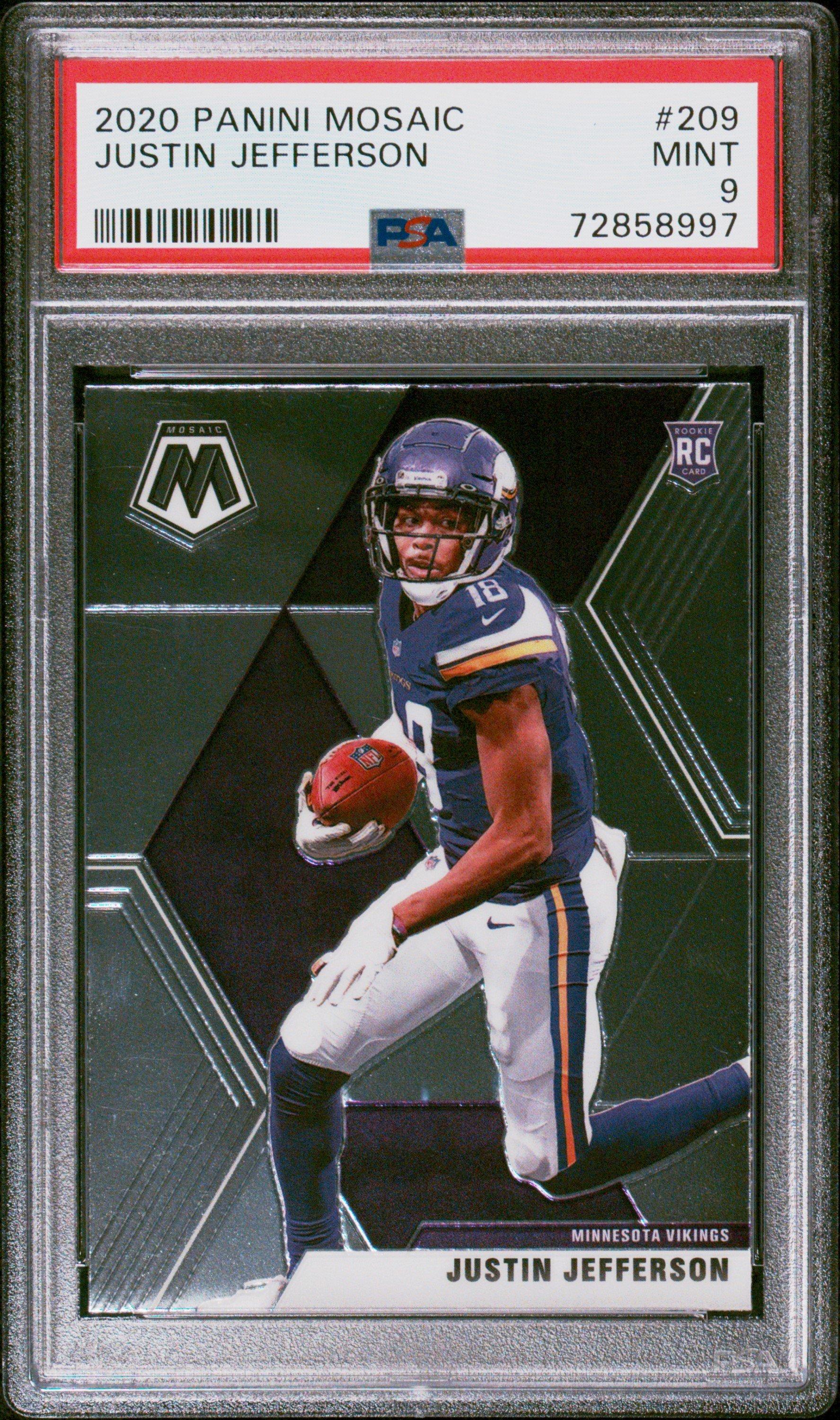 justin jefferson graded card 2020 Panini Select #61 Die Cut Purple Prizm Rookie RC Football PSA 10 Gem Mint :    this card is a must 2024 Panini Donruss Optic Uptowns