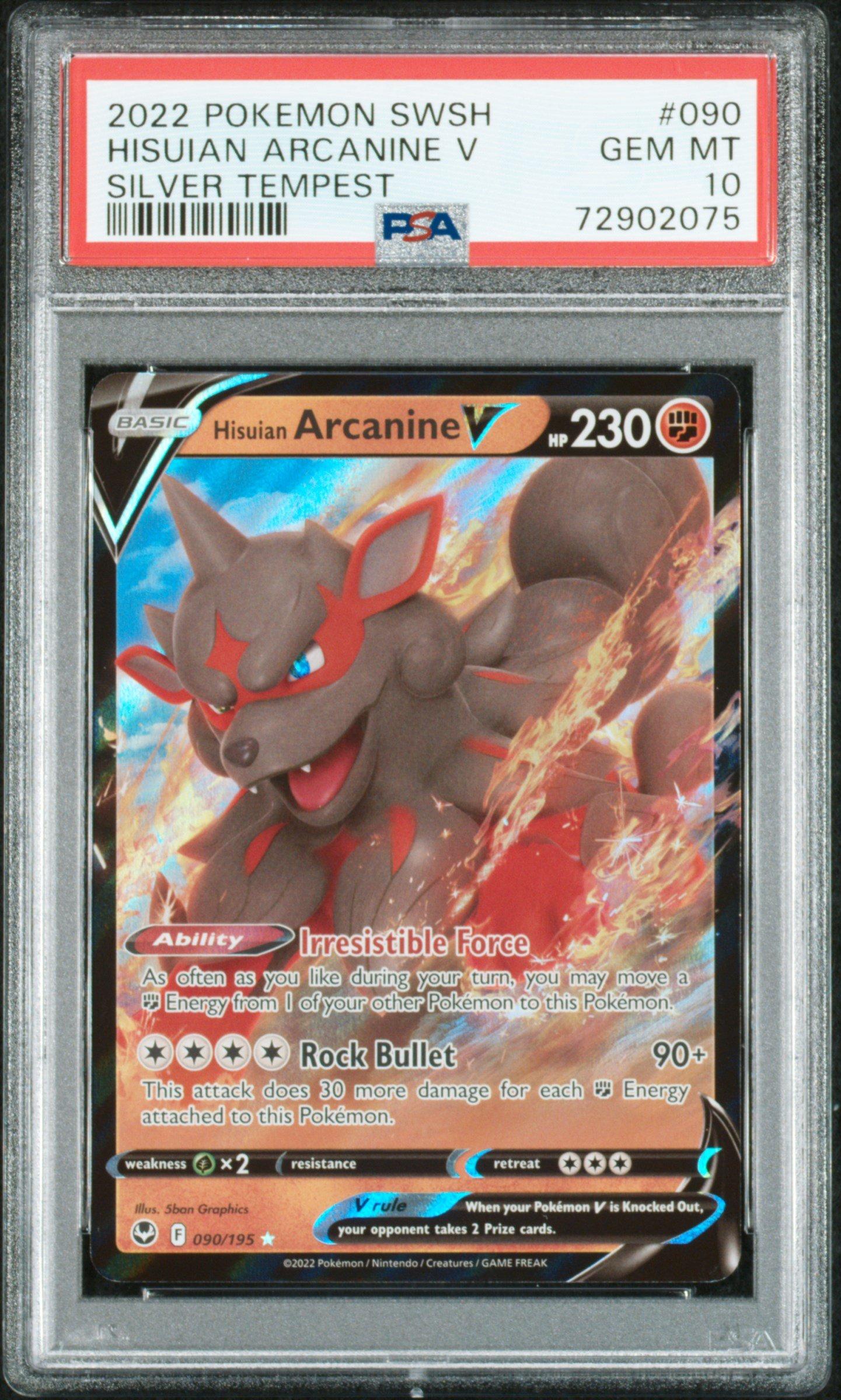 2022 Pokemon Sword & Shield Silver Tempest 090 Hisuian Arcanine V PSA