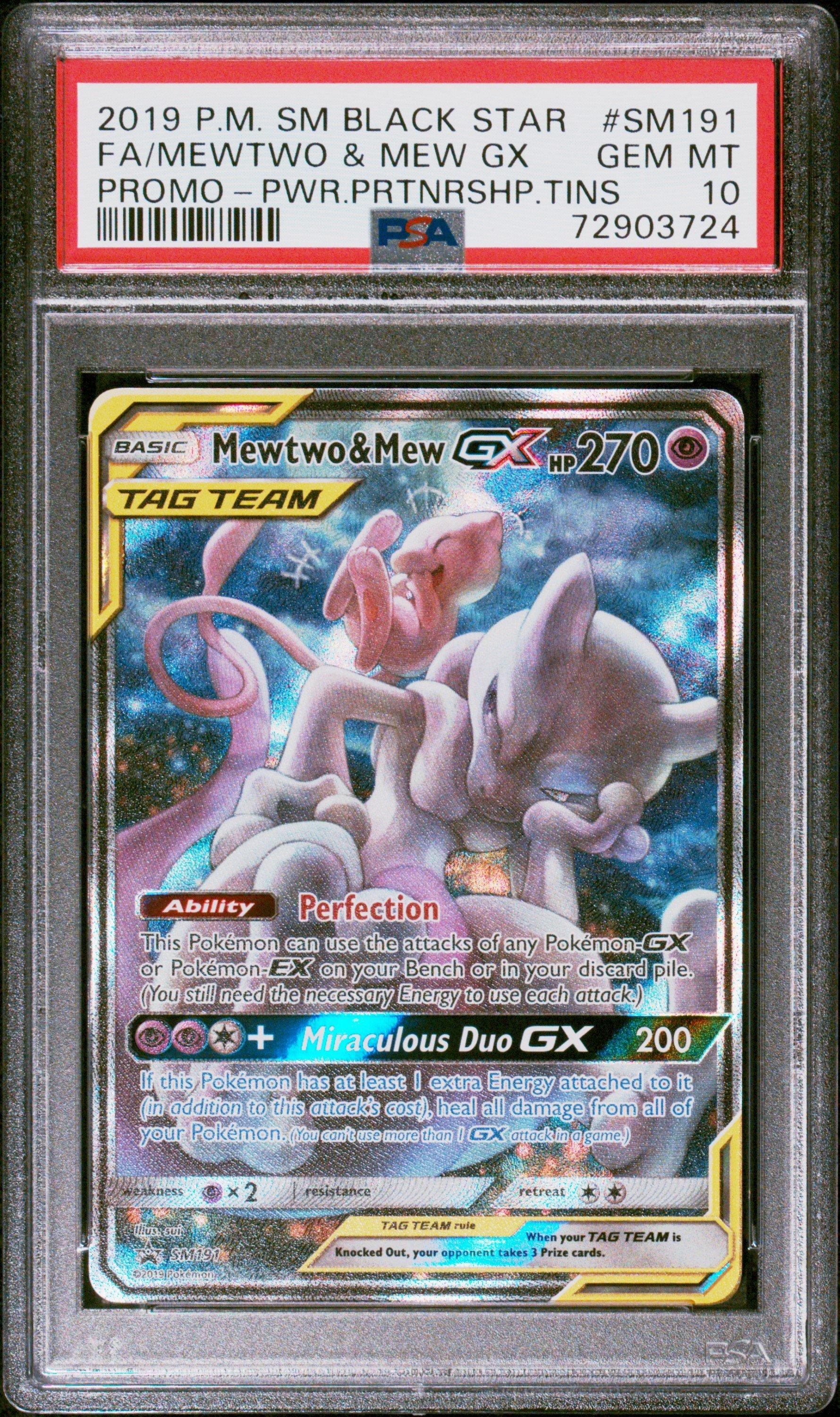 2019 Pokemon Sm Black Star Promo Sm191 Fa/mewtwo & Mew Gx PSA 10
