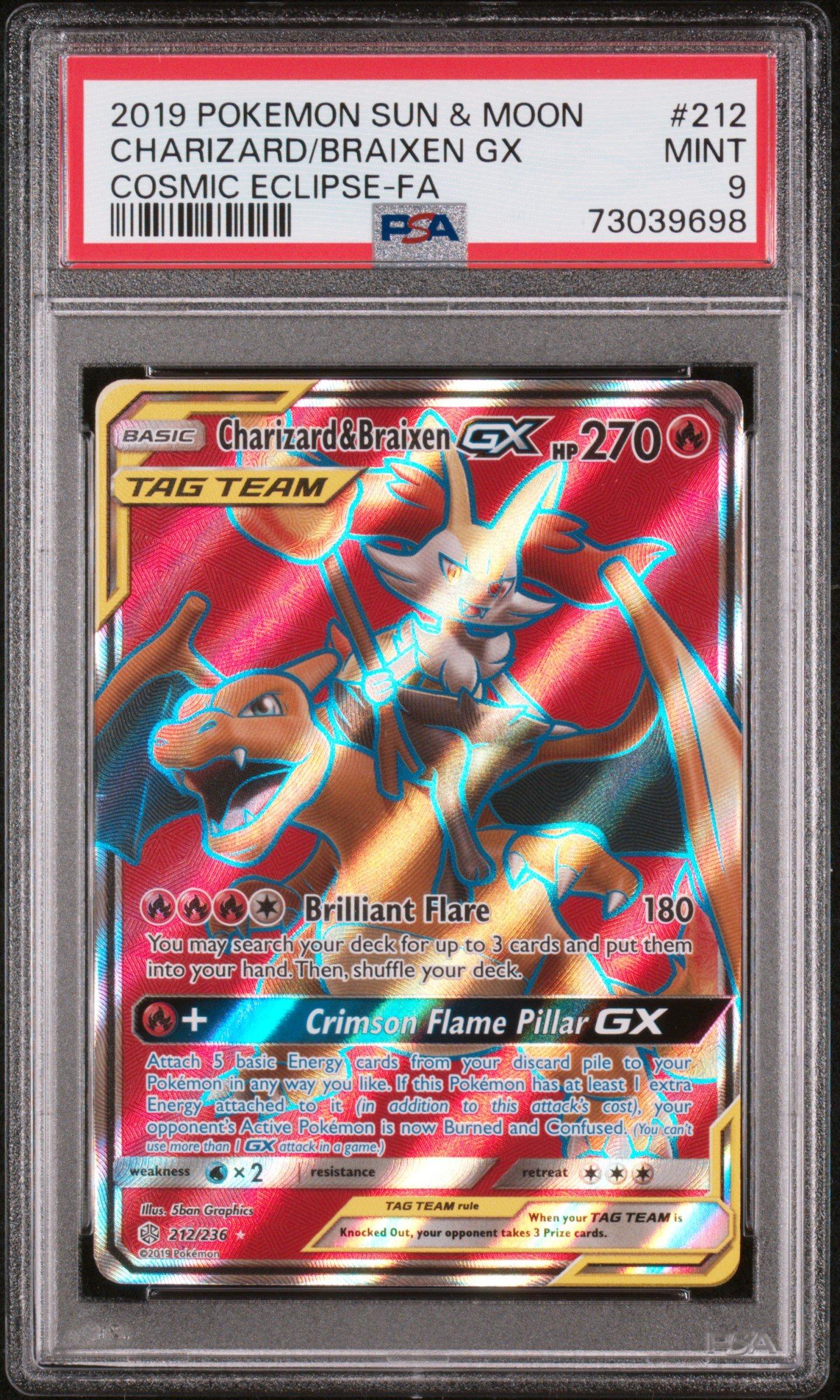 2019 Pokemon Sun & Moon Cosmic Eclipse 212 Full Art/charizard & Braixen Gx  PSA 9 Graded Card | GameStop