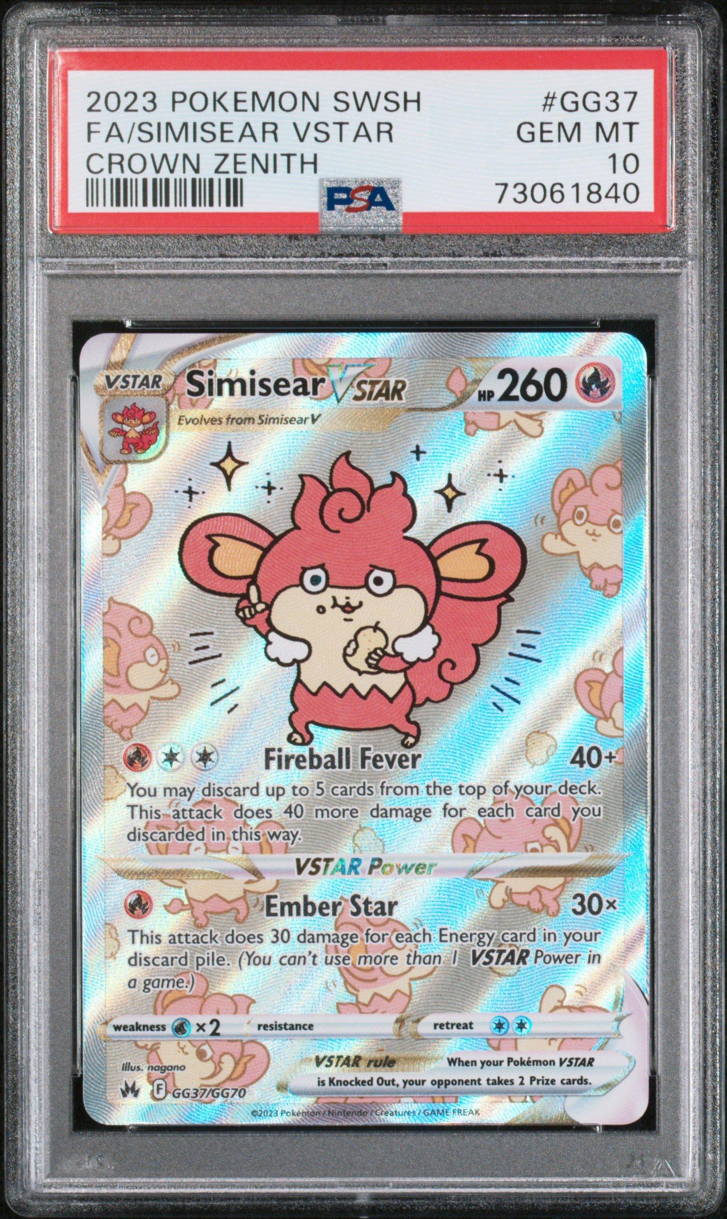 2022 Pokémon Simisear VSTAR PSA 10 #214 2023 Pokemon Sword And Shield Crown Zenith Gg37 Full Art