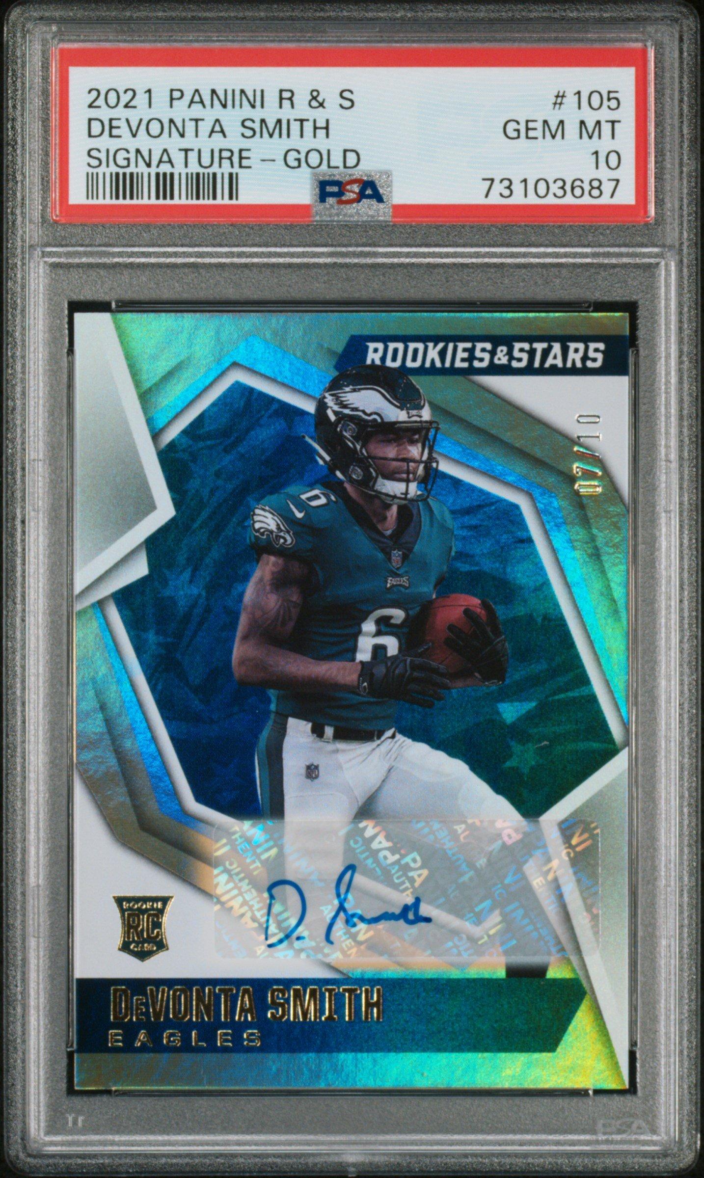 2021 Panini Rookies & Stars 105 Devonta Smith Signature-gold PSA