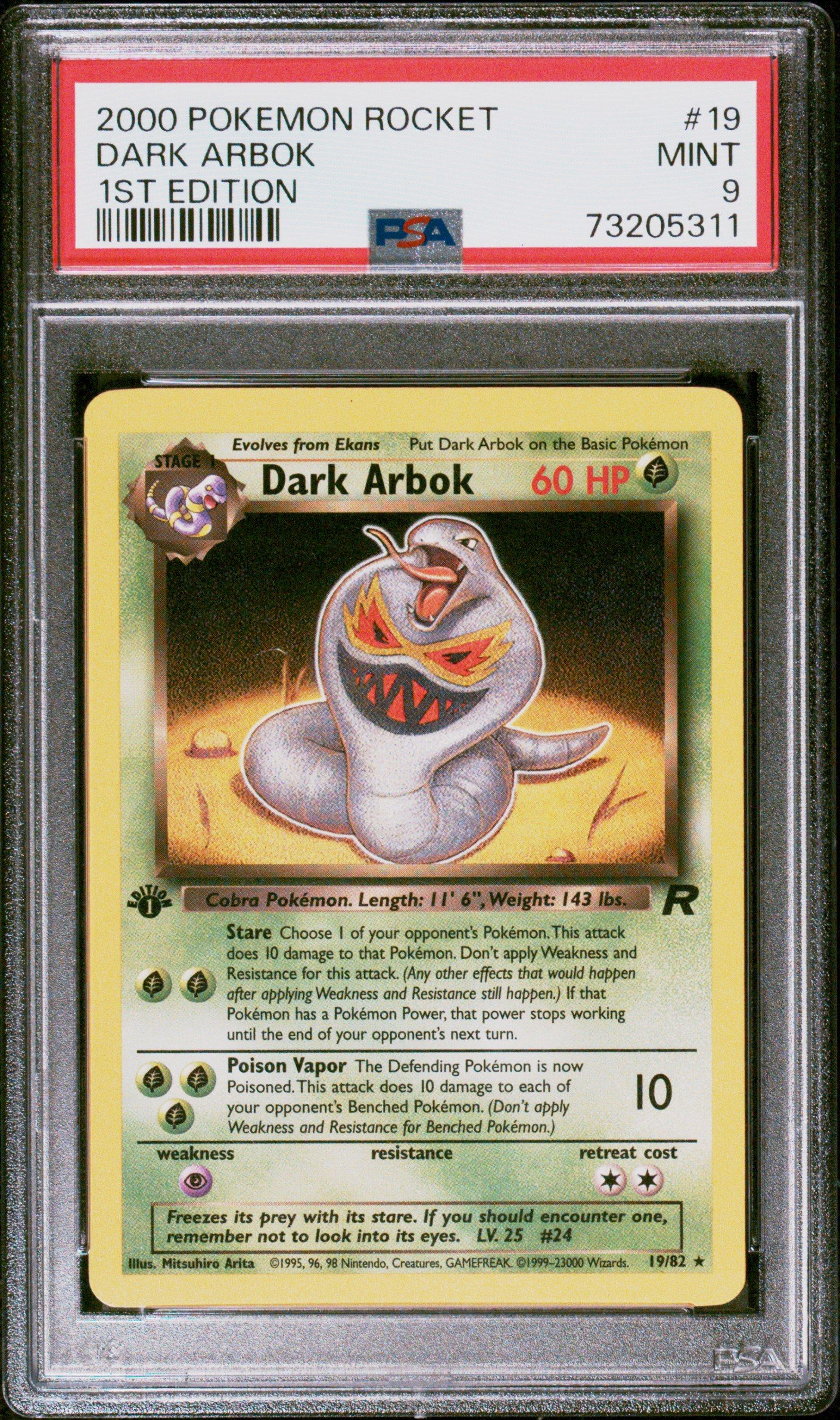 pokemon card dark arbok 2000 Pokemon Rocket 19 Dark Arbok 1st Edition PSA 9 Graded Card