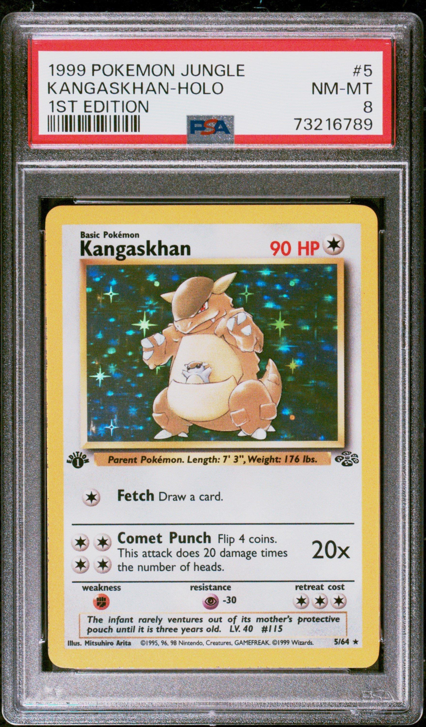 1st edition kangaskhan pokemon card 1999 Pokemon Jungle 5 Kangaskhan-holo 1st Edition PSA 8 Graded Card