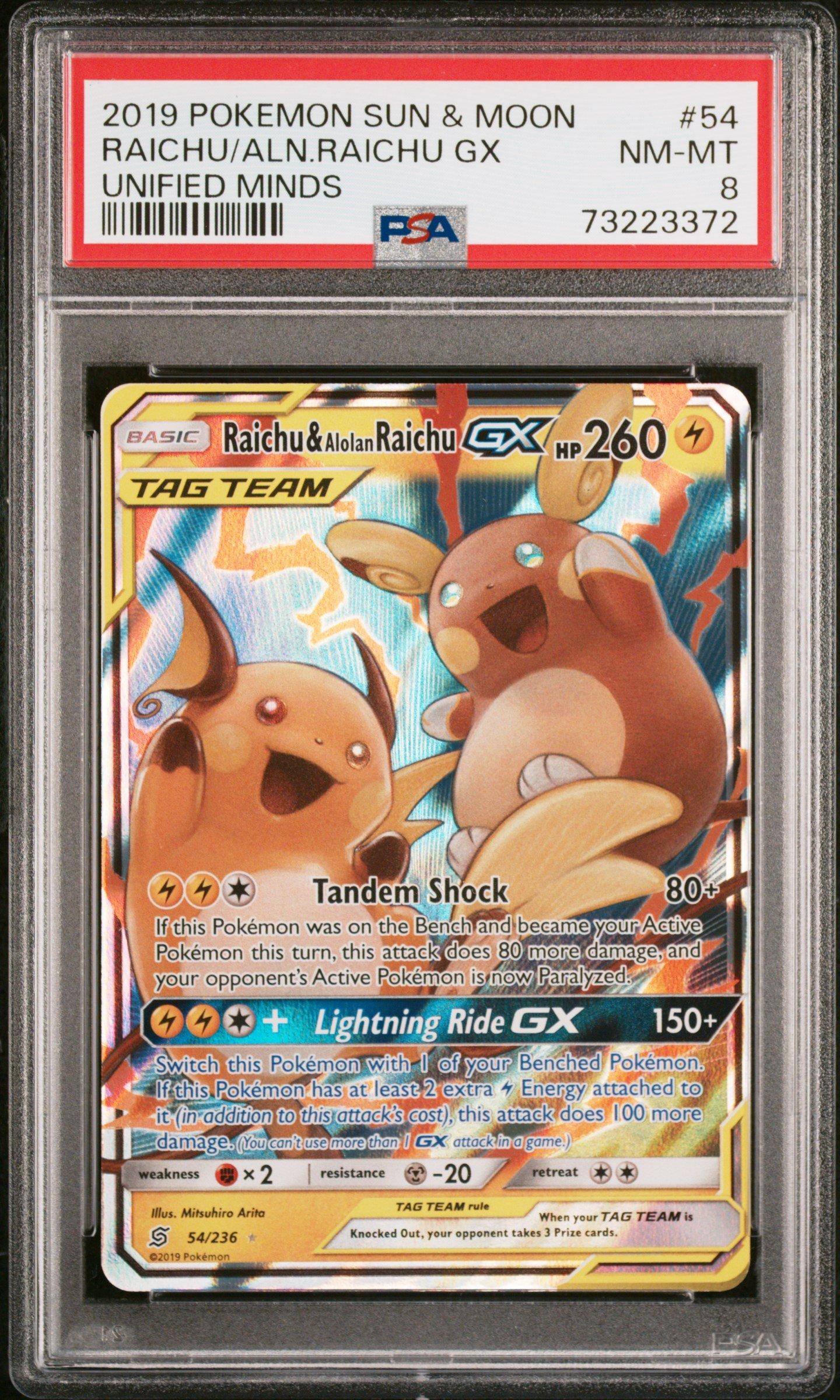 2019 Pokemon Sun & Moon Unified Minds 54 Raichu/aln.raichu Gx PSA