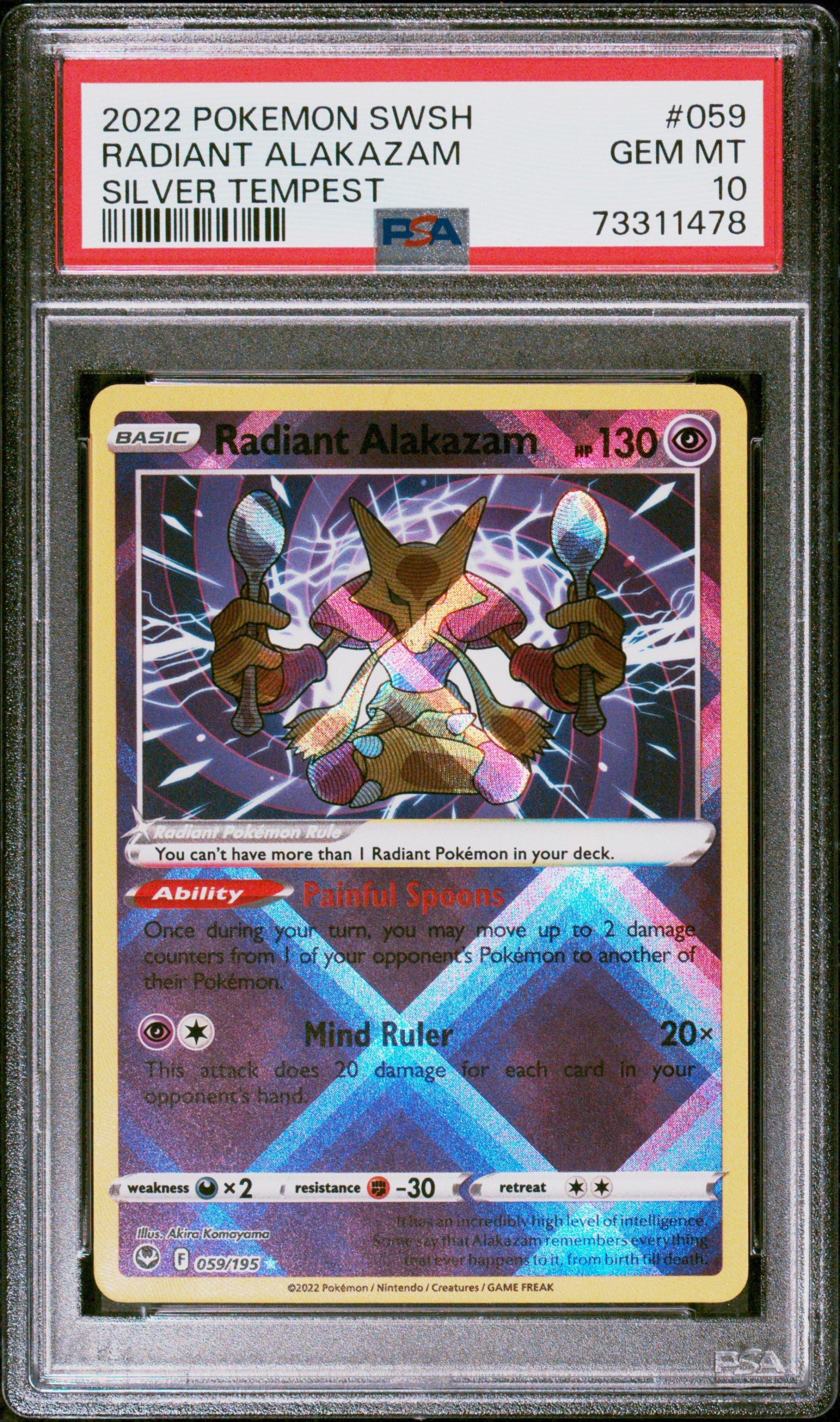 radiant alakazam pokemon card 2022 Pokemon Sword & Shield Silver Tempest 059 Radiant Alakazam PSA 10  Graded Card