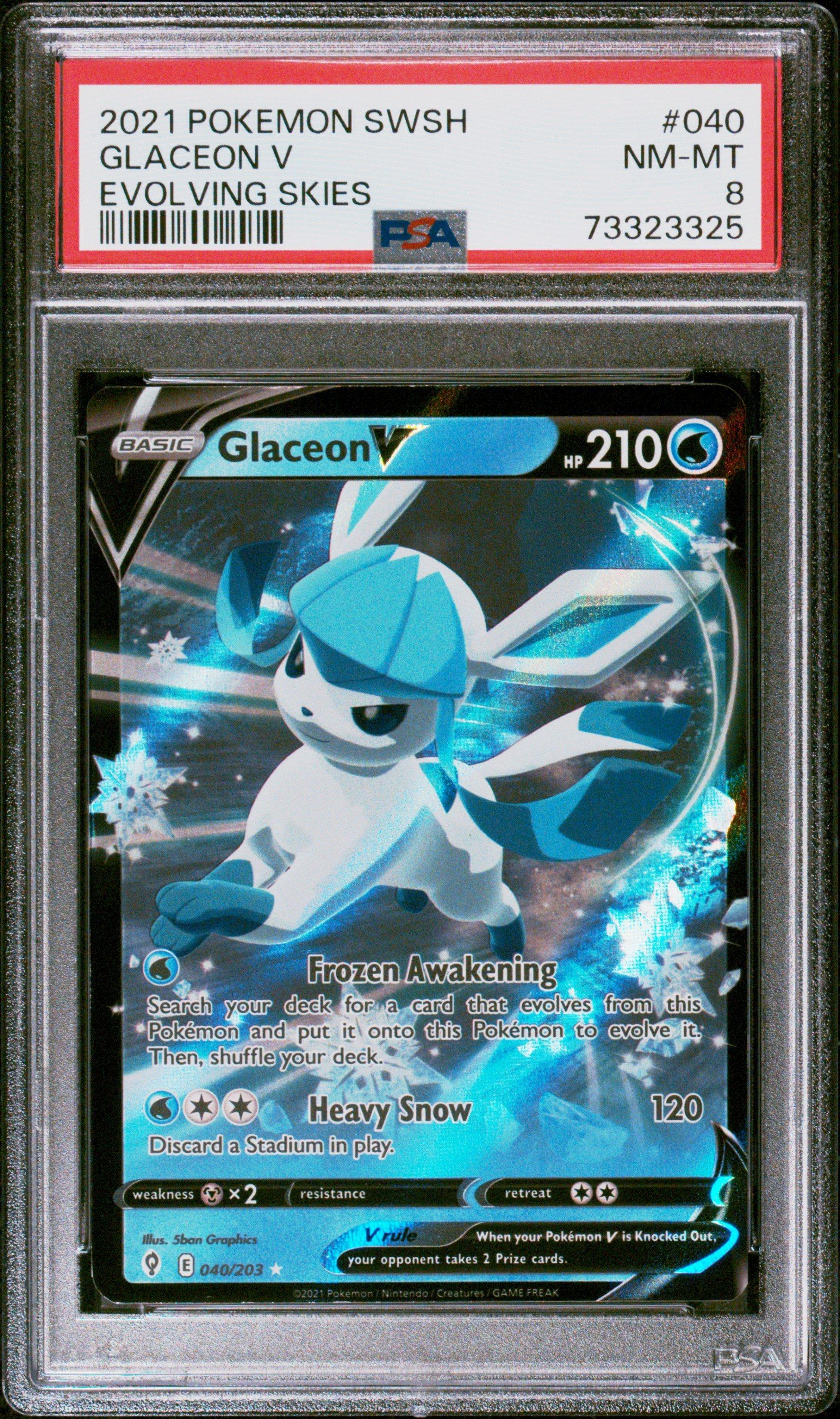 pokemon card 040 203 - Sword & Shield - Evolving Skies - Glaceon V - 040/203 [Fire] Abyssal Flames (30+) This attack does 20 more damage for each Energy card in your discard pile Glaceon V [Snowflake Stamp] #40