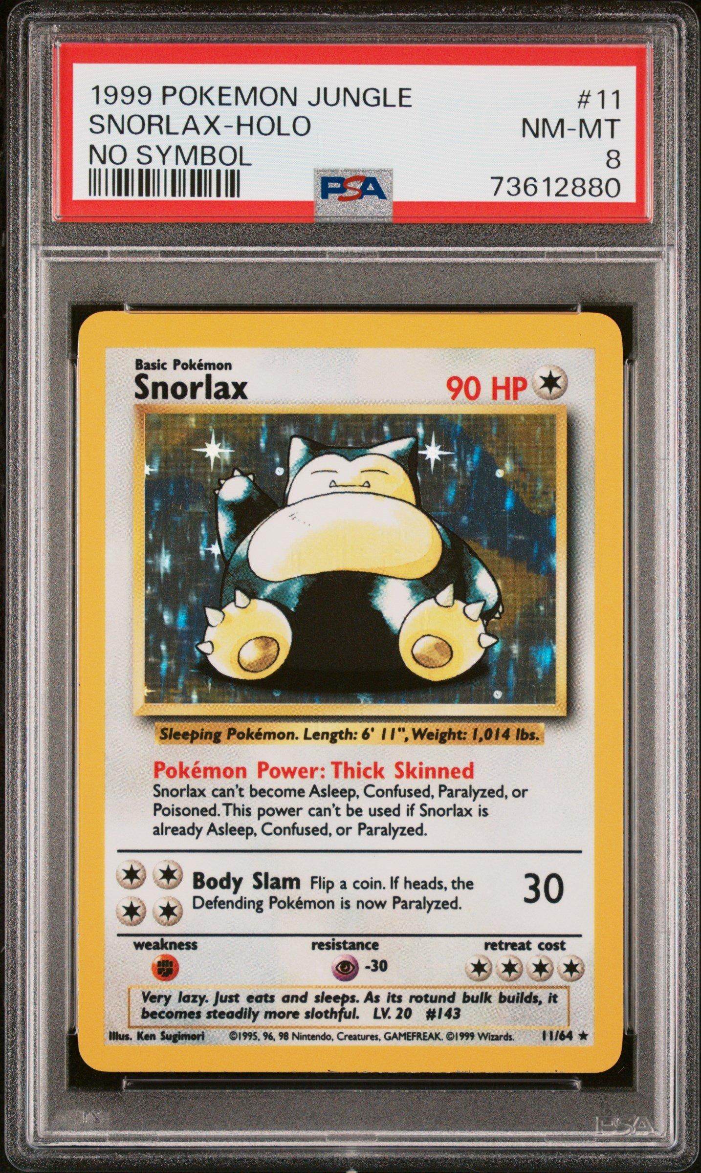 1999 Pokemon Jungle 11 Snorlax-holo No Symbol PSA 8 Graded Card
