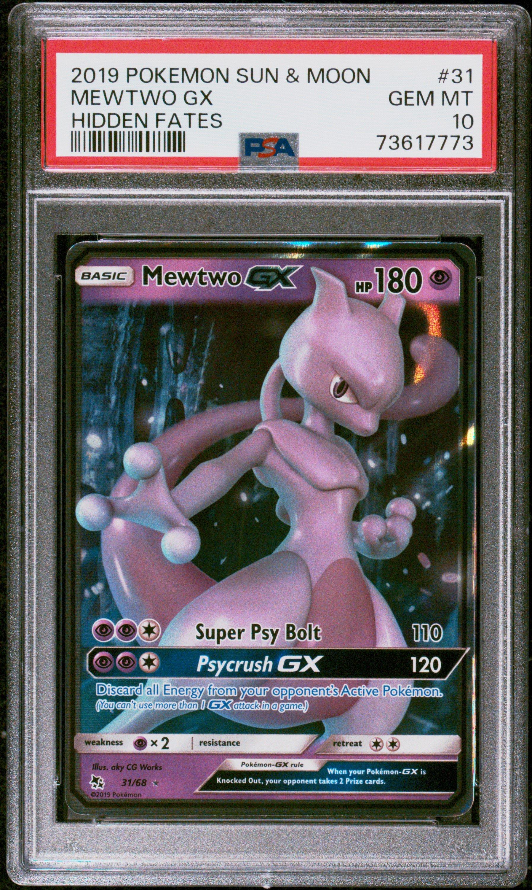 2019 Pokémon Hanafuda Mewtwo GEM MT 10 2019 Pokemon Sun & Moon Hidden Fates 31 Mewtwo Gx PSA 10 Graded