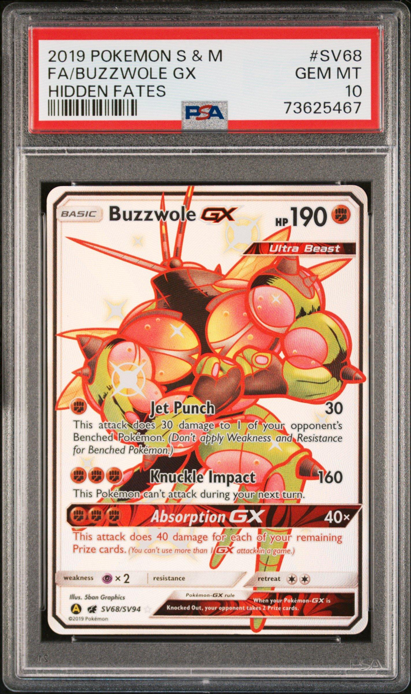 2019 Pokemon Sun & Moon Hidden Fates Sv68 Full Art/buzzwole Gx PSA