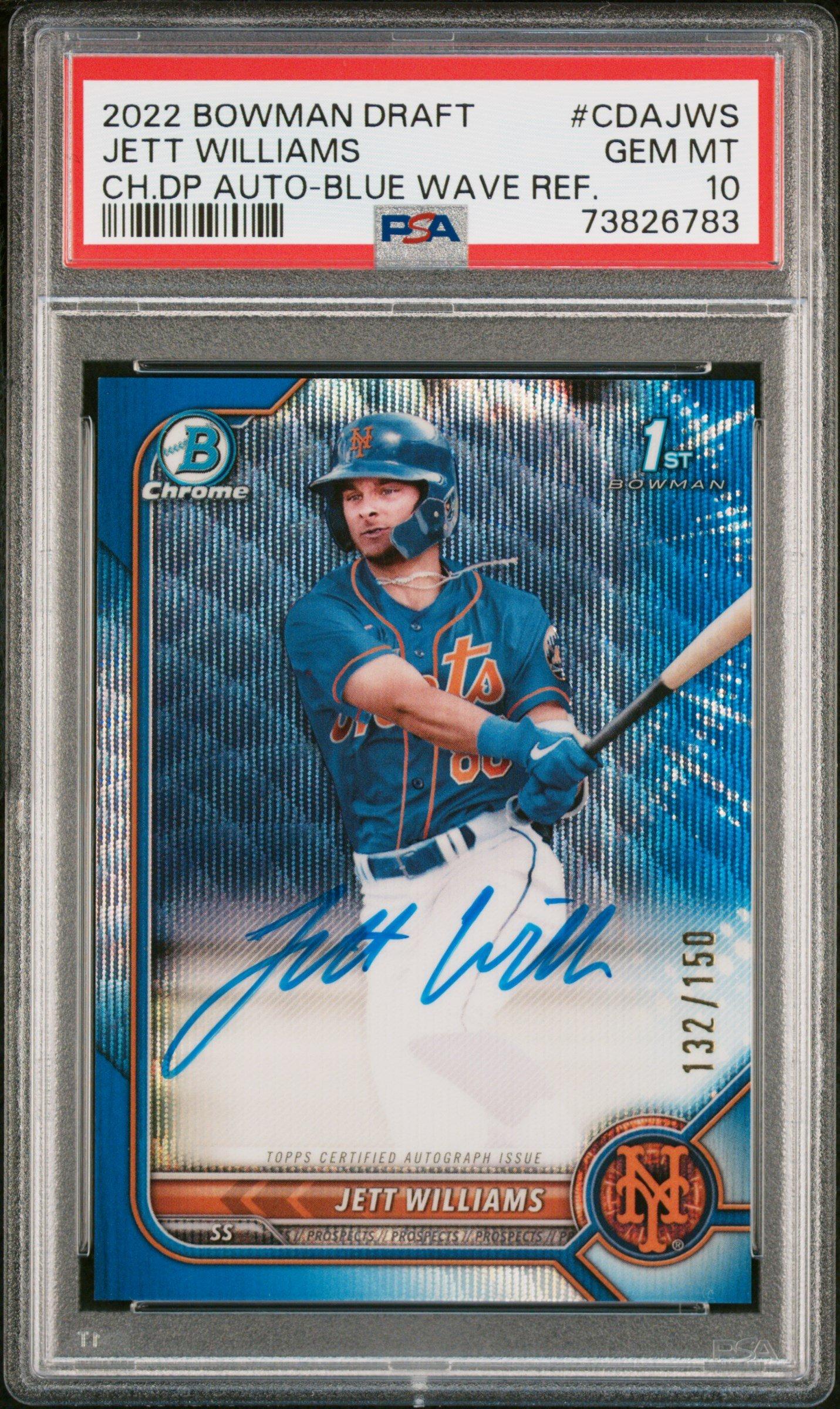 2022 Bowman Draft Chrome Draft Pick Autographs Cdajws Jett Williams Blue  Wave Refractor PSA 10 | GameStop