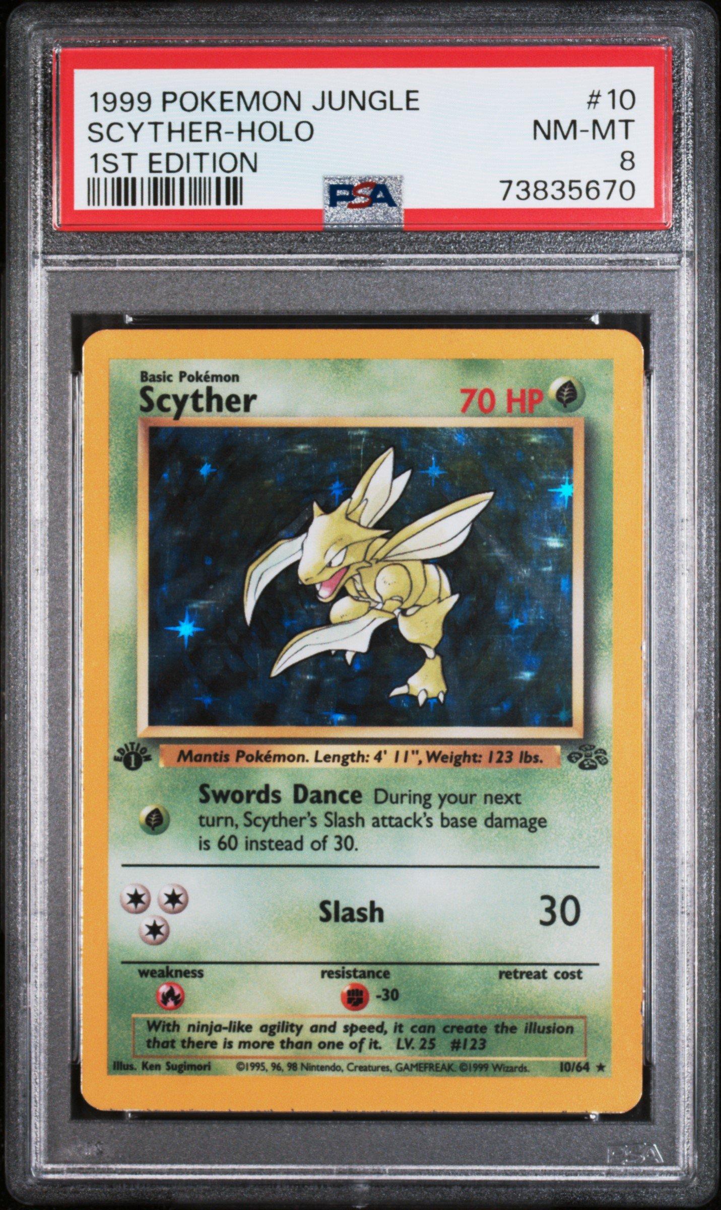 1999 Pokemon Jungle 10 Scyther-holo 1st Edition PSA 8 Graded Card