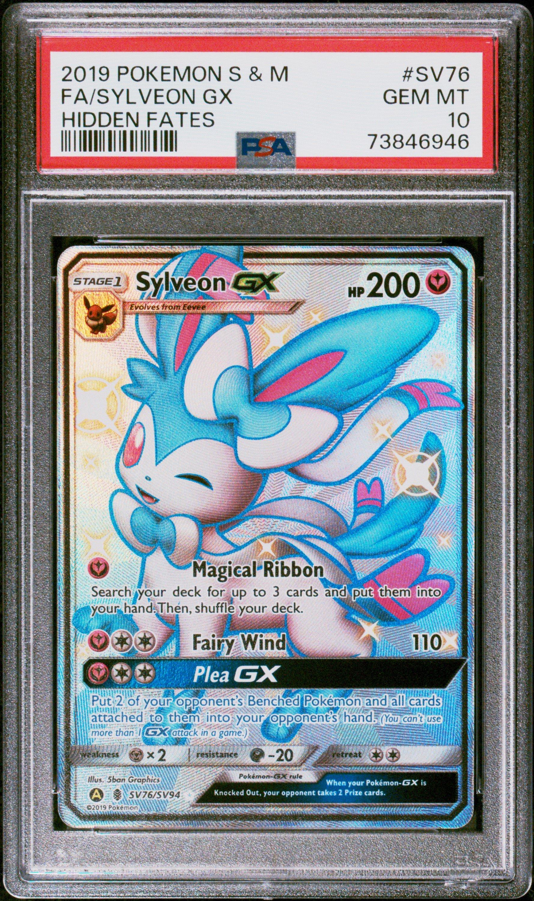 2019 Pokemon Sun & Moon Hidden Fates Sv76 Full Art Sylveon Gx Psa 10 