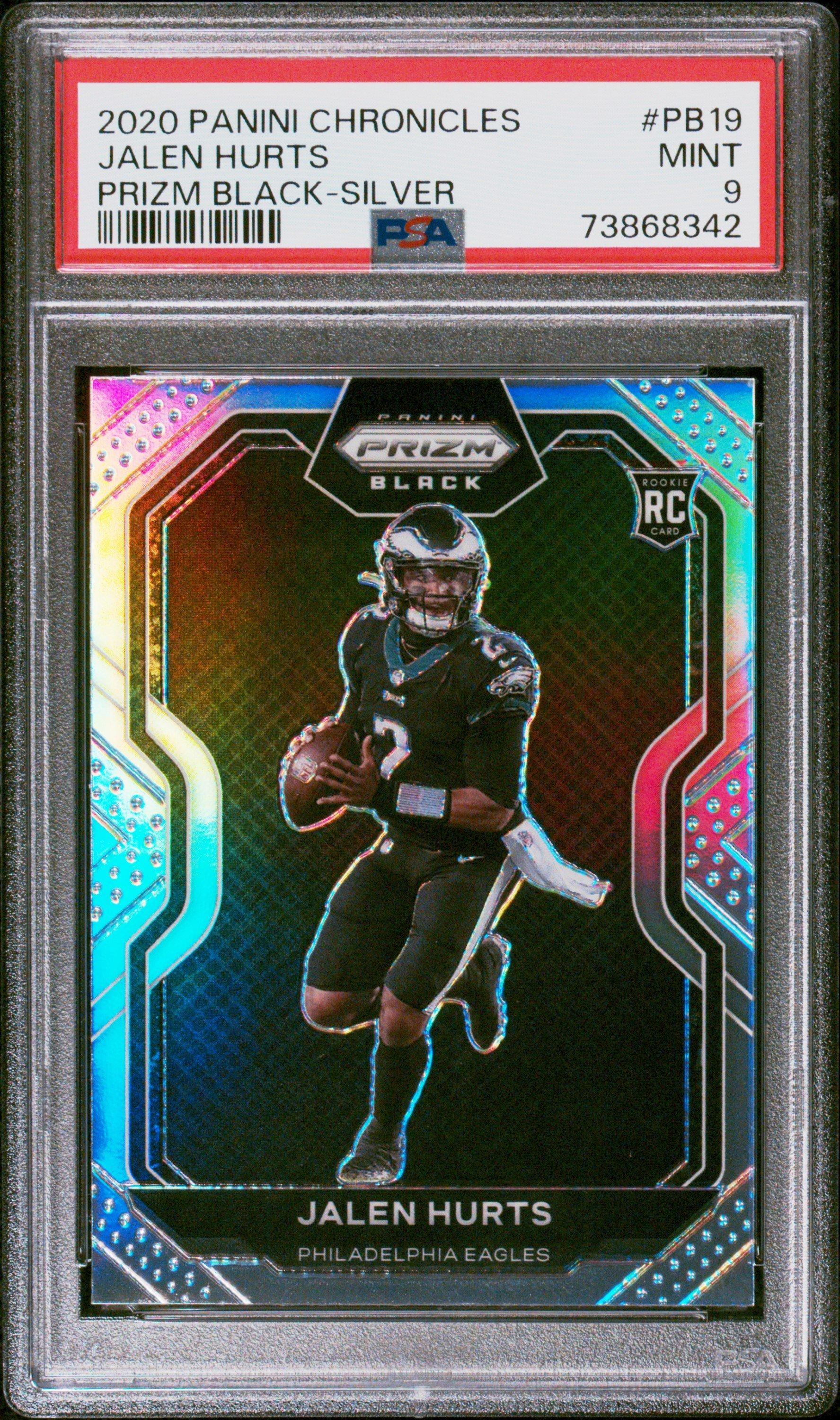 2020 Panini Chronicles Prizm Black Pb19 Jalen Hurts Silver PSA 9