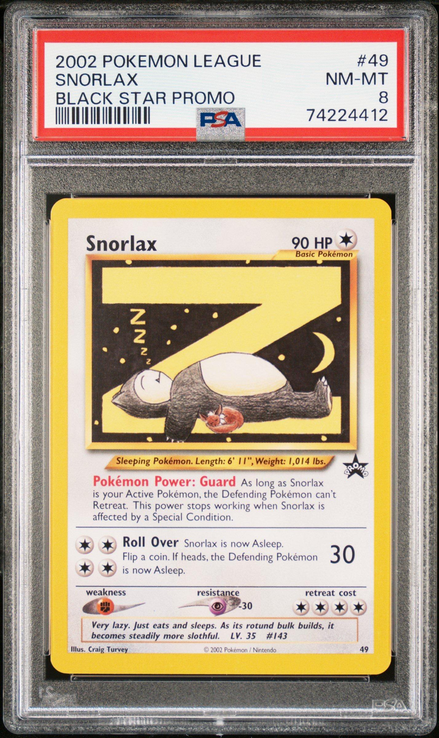2002 Pokemon League Promo Black Star 49 Snorlax PSA 8 Graded Card