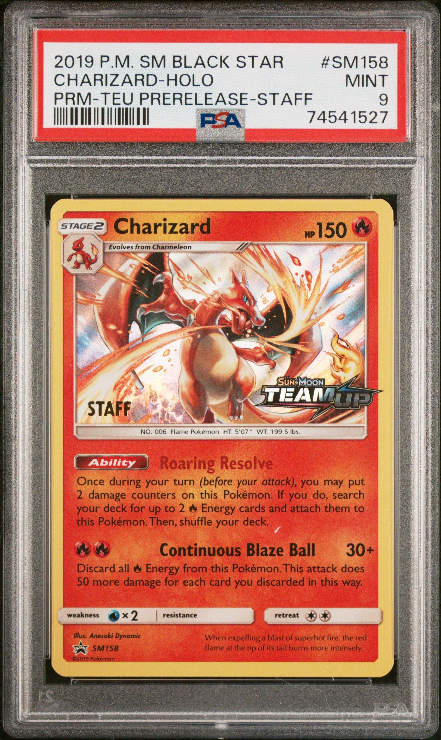 2019 Pokemon Sm Black Star Promo Sm158 Charizard-holo Team Up Prerelease-staff PSA 9