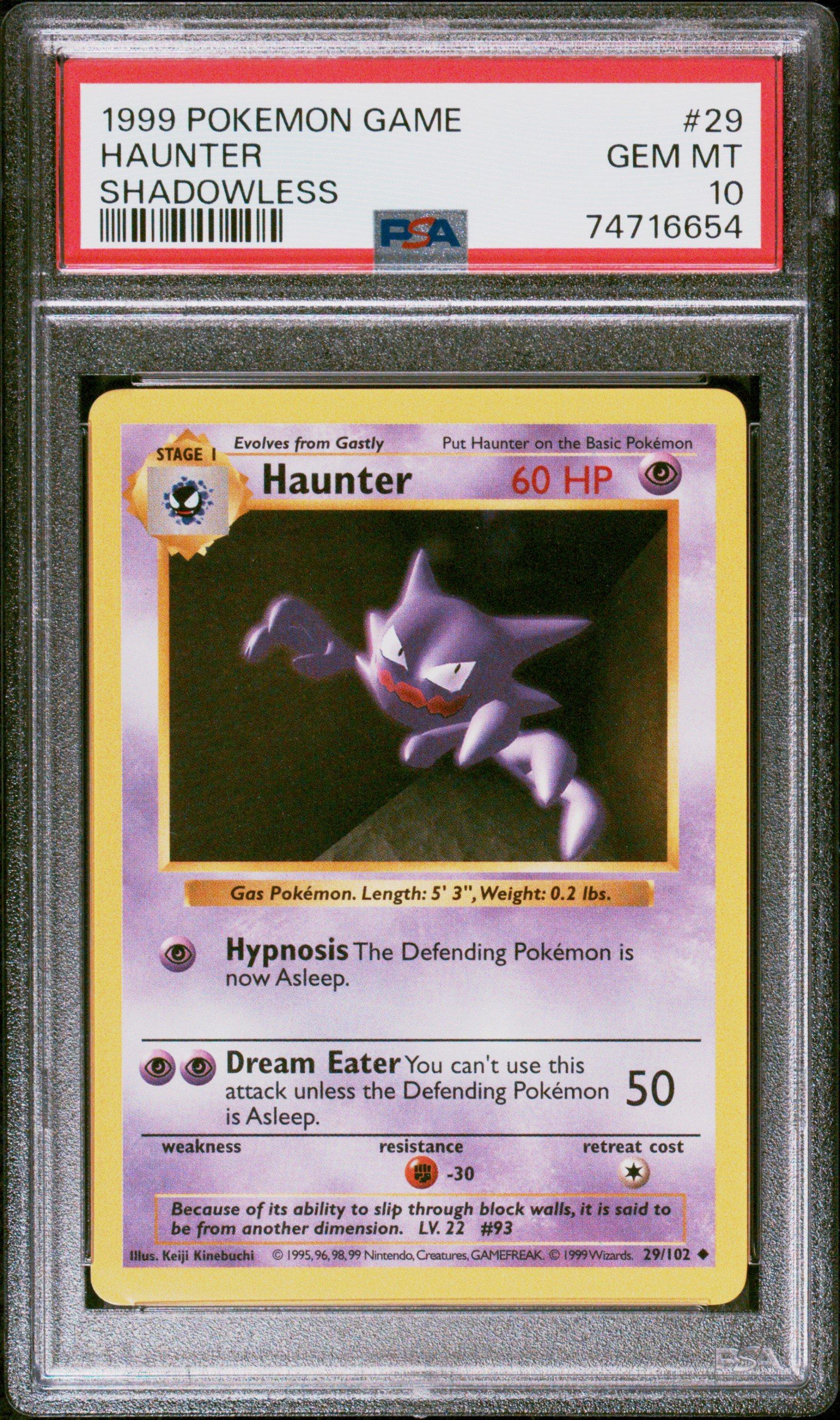1999 Pokemon Game 29 Haunter Shadowless PSA 10
