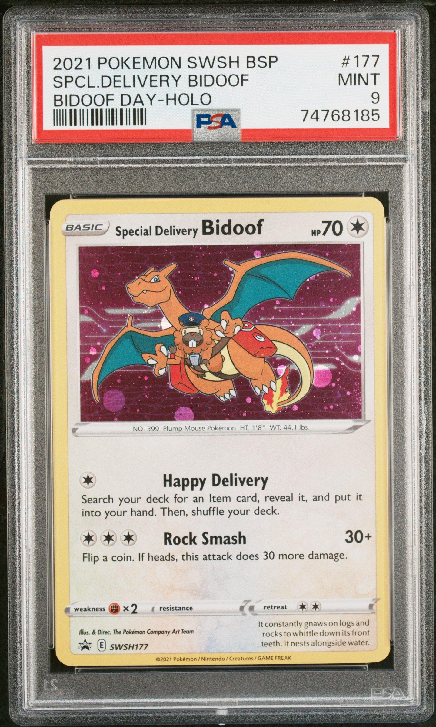 2021 Pokemon Swsh Black Star Promo 177 Special Delivery Bidoof-holo Bidoof Day PSA 9