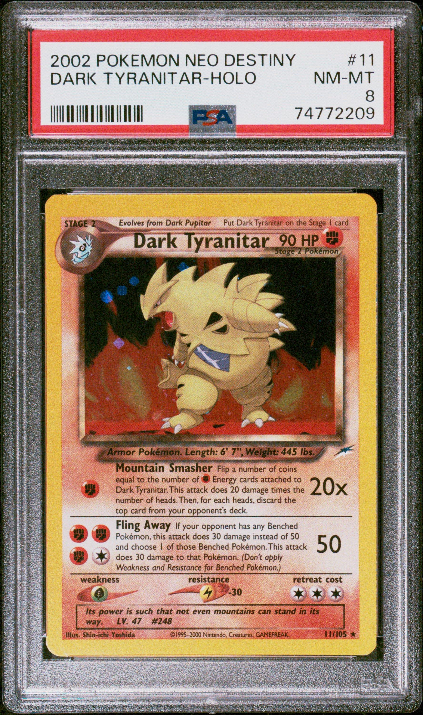 2002 Pokemon Neo Destiny 11 Dark Tyranitar-holo PSA 8