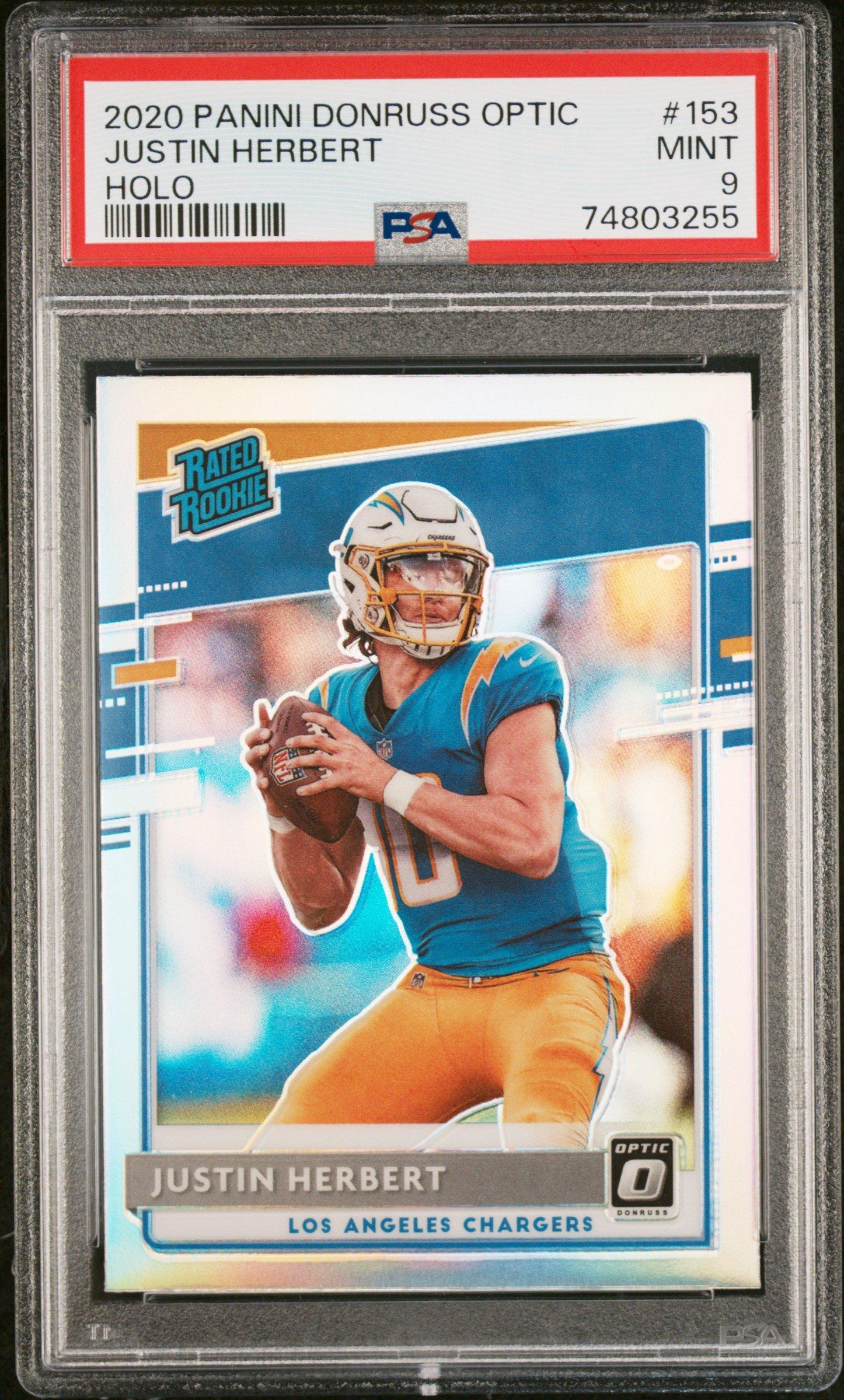 2020 Panini Donruss Optic 153 Justin Herbert Holo PSA 9 Graded  display picture 1