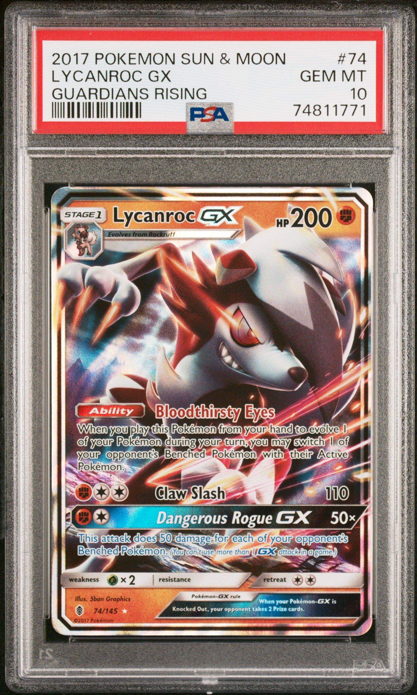 2017 Pokemon Sun & Moon Guardians Rising 74 Lycanroc Gx PSA 10