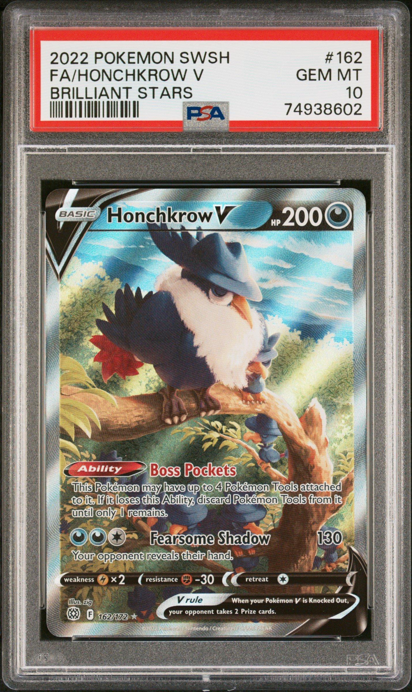 2022 Pokemon Sword & Shield Brilliant Stars 162 Full Art/honchkrow V PSA 10  Graded Card | GameStop