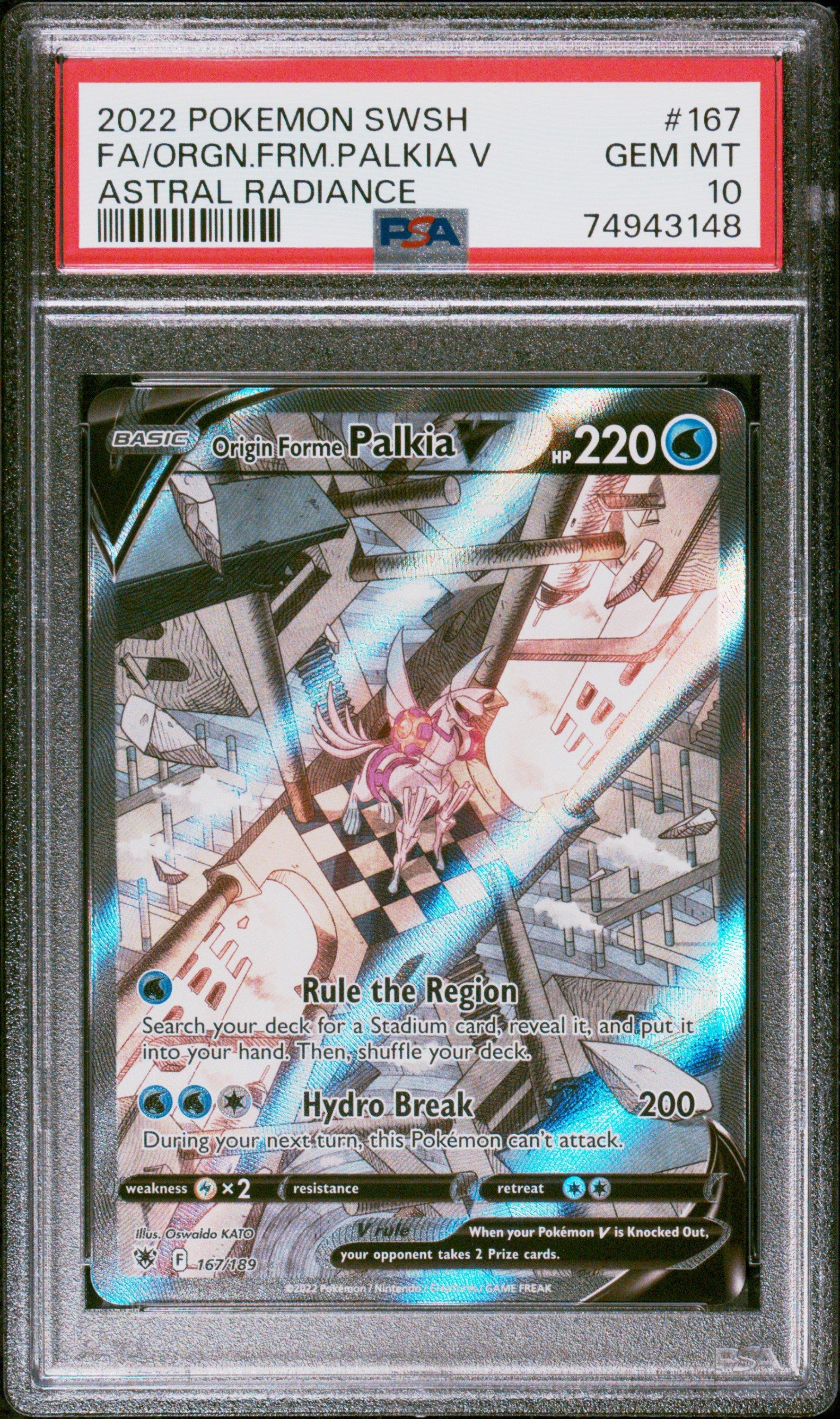 2022 Pokemon Sword & Shield Astral Radiance 167 Fa/orgn.frm.palkia V PSA 10