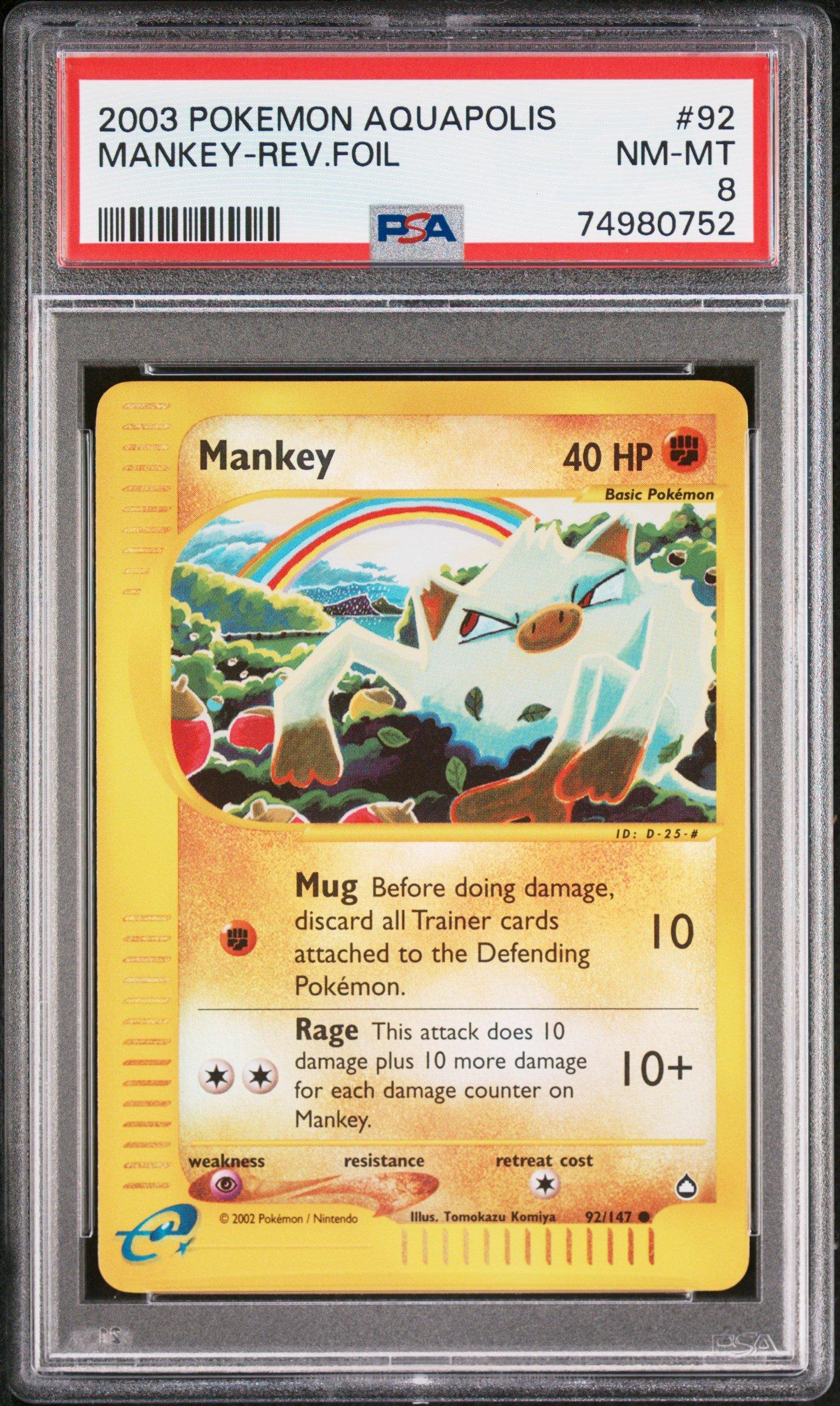 2003 Pokemon Aquapolis 92 Mankey-reverse Foil PSA 8