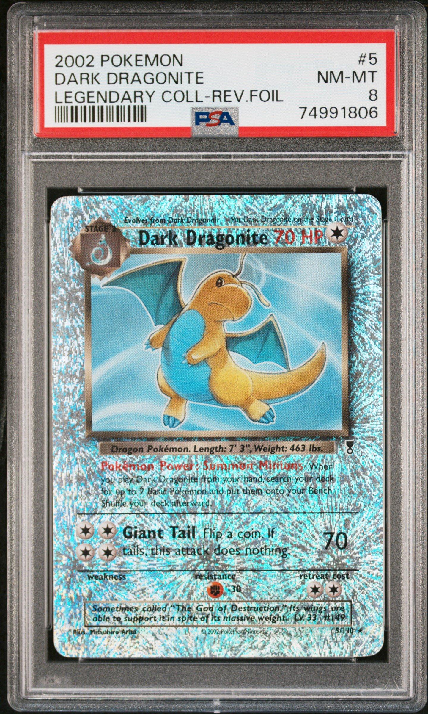 2002 Pokemon Legendary Collection 5 Dark Dragonite-reverse Foil PSA 8