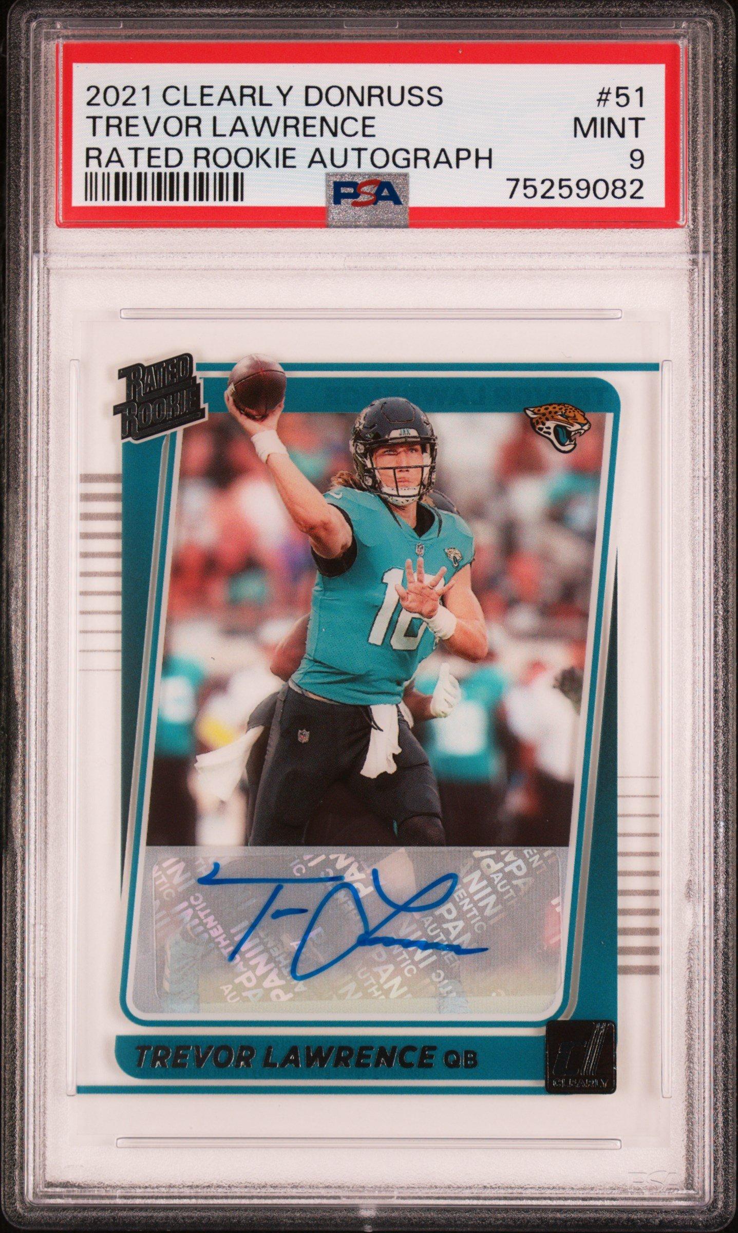 2021 Panini Clearly Donruss 51 Trevor Lawrence Rated Rookie Autograph PSA 9