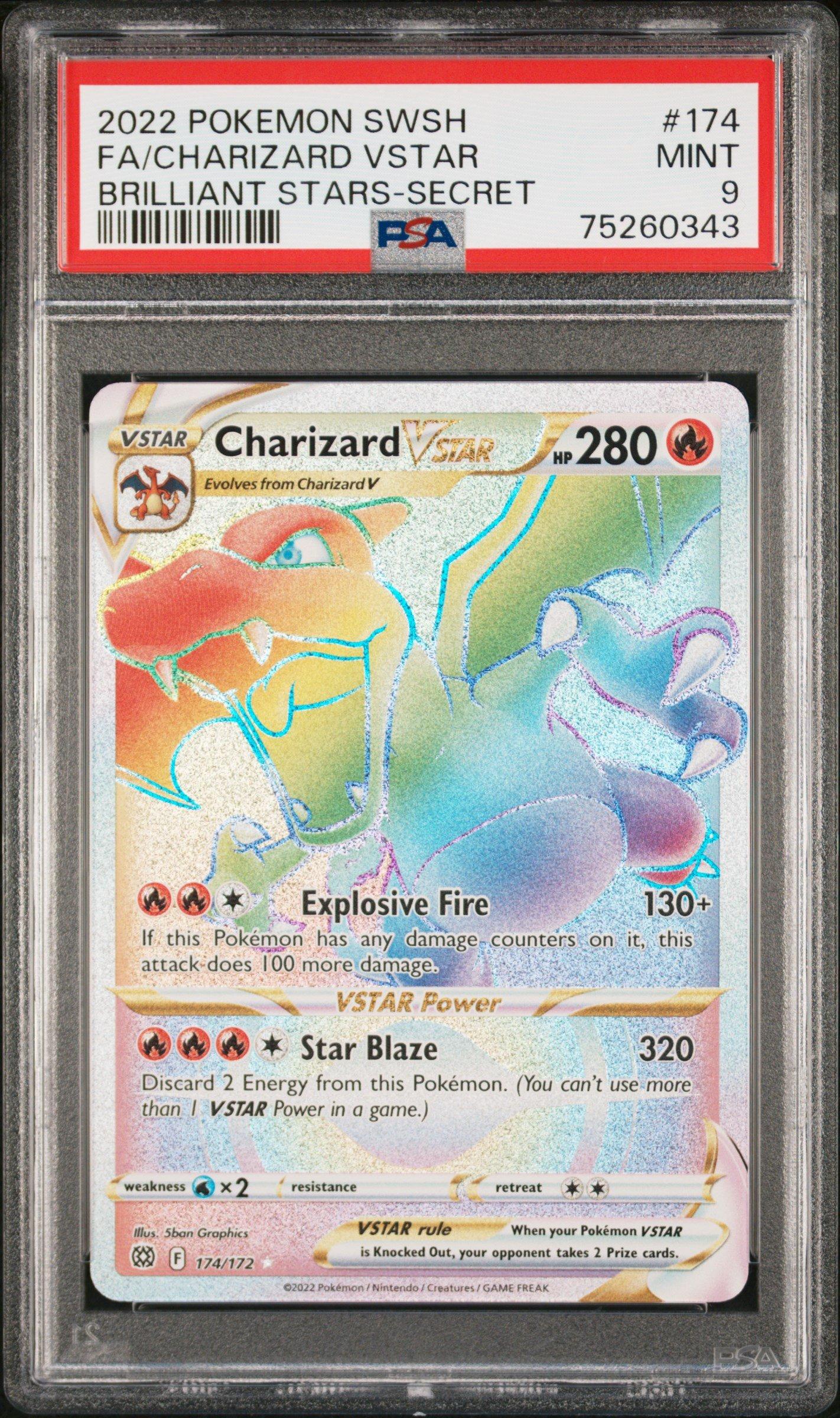2022 Pokemon Sword & Shield Brilliant Stars 174 Full Art/charizard Vstar  Secret PSA 9