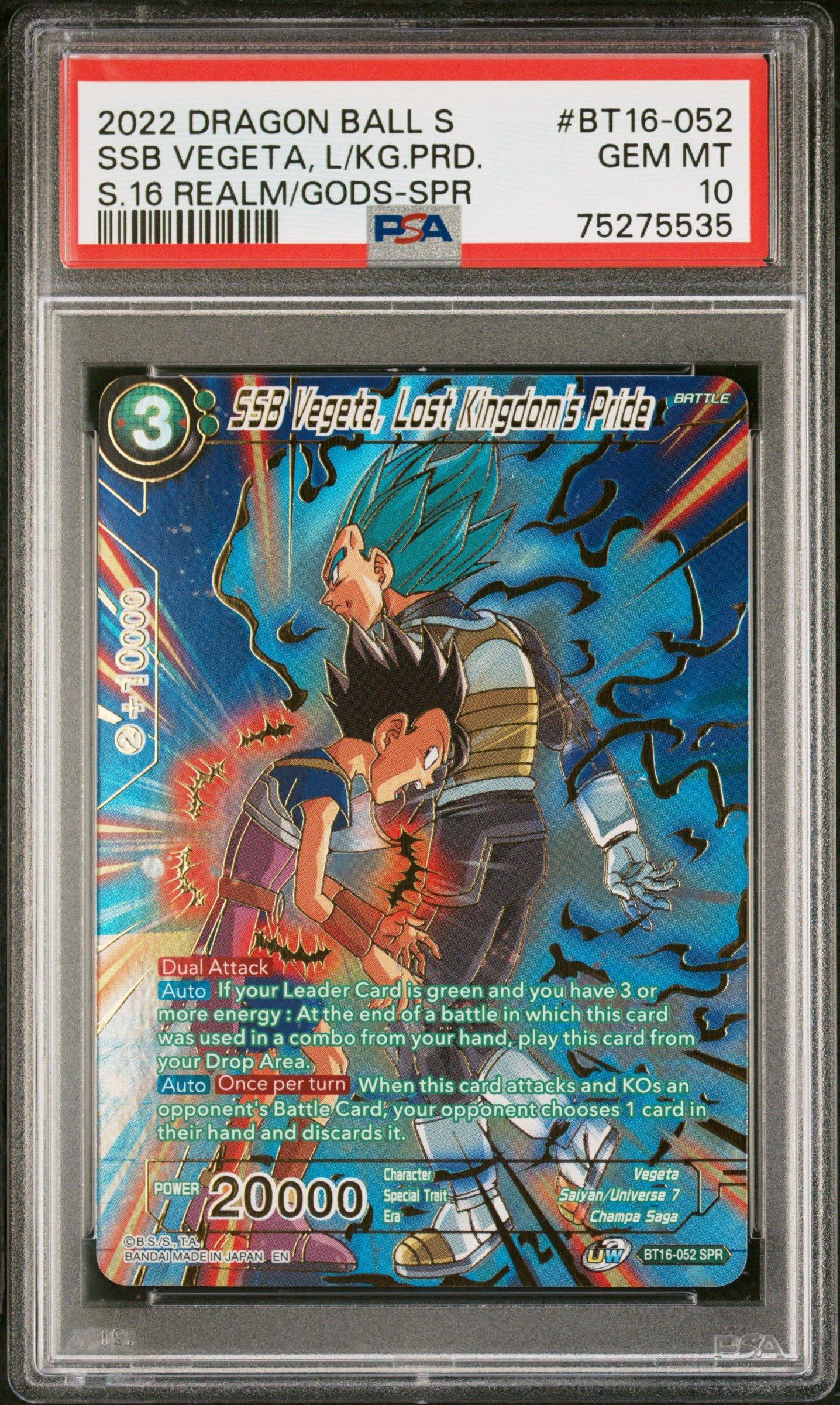 2022 Dragon Ball Super Card Game Series 16 Realm Of The Gods Bt16-052 Ssb Vegeta, Lost Kingdom's Pride Special Rare PSA 10
