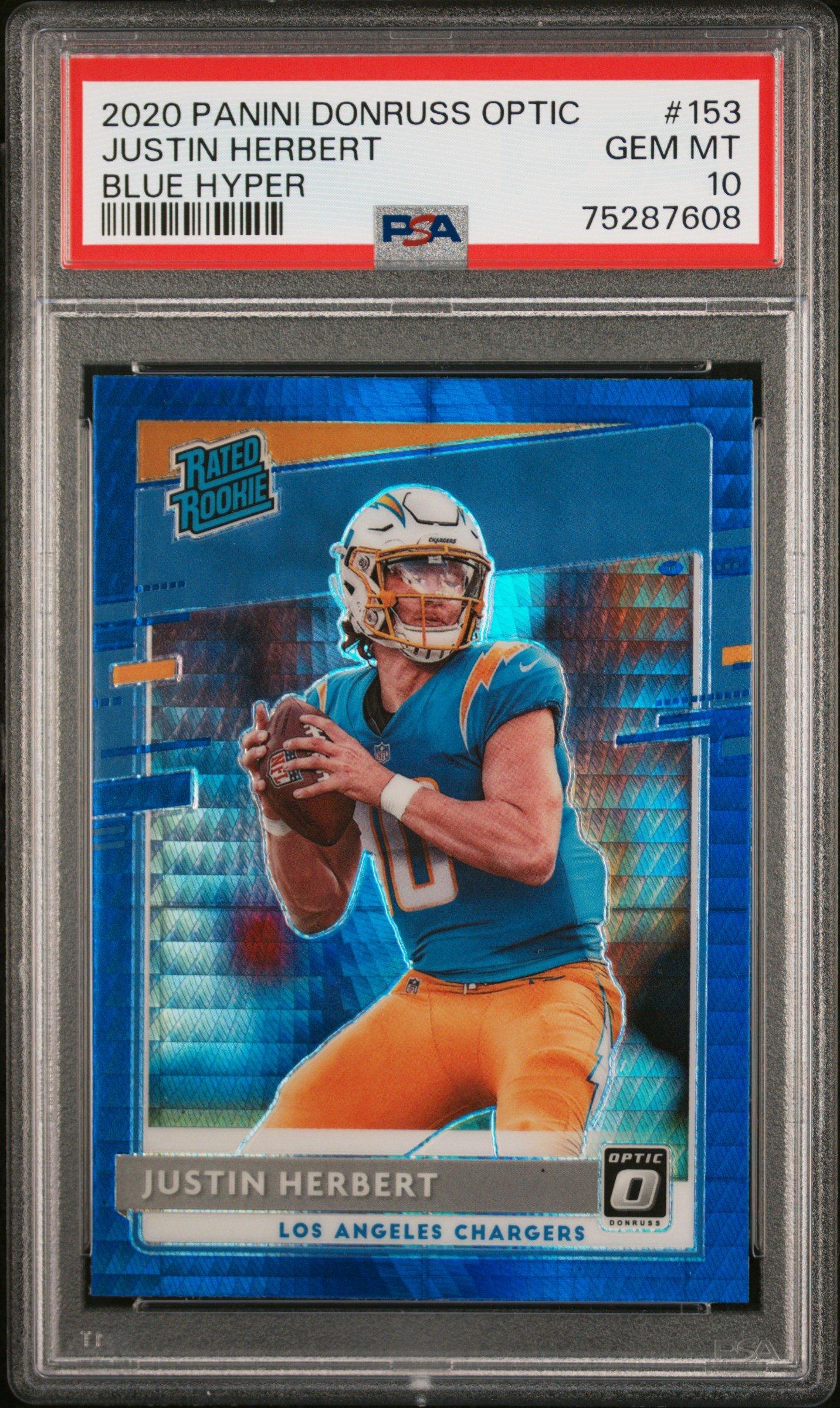 2020 Panini Donruss Optic 153 Justin Herbert Blue Hyper PSA 10