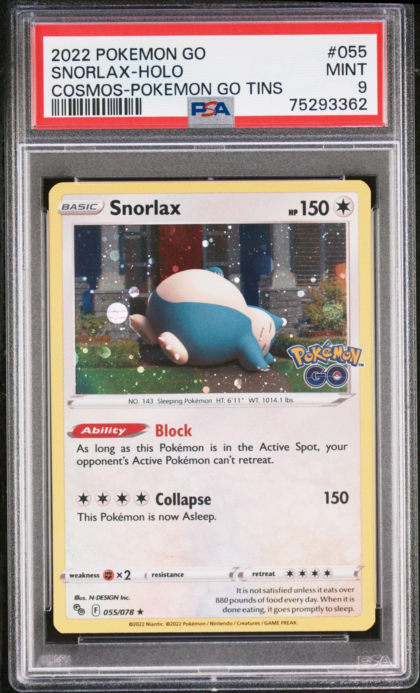 snorlax pokemon go card 2022 Pokemon Go 055 Snorlax-holo Cosmos-pokemon Go Tins PSA 9
